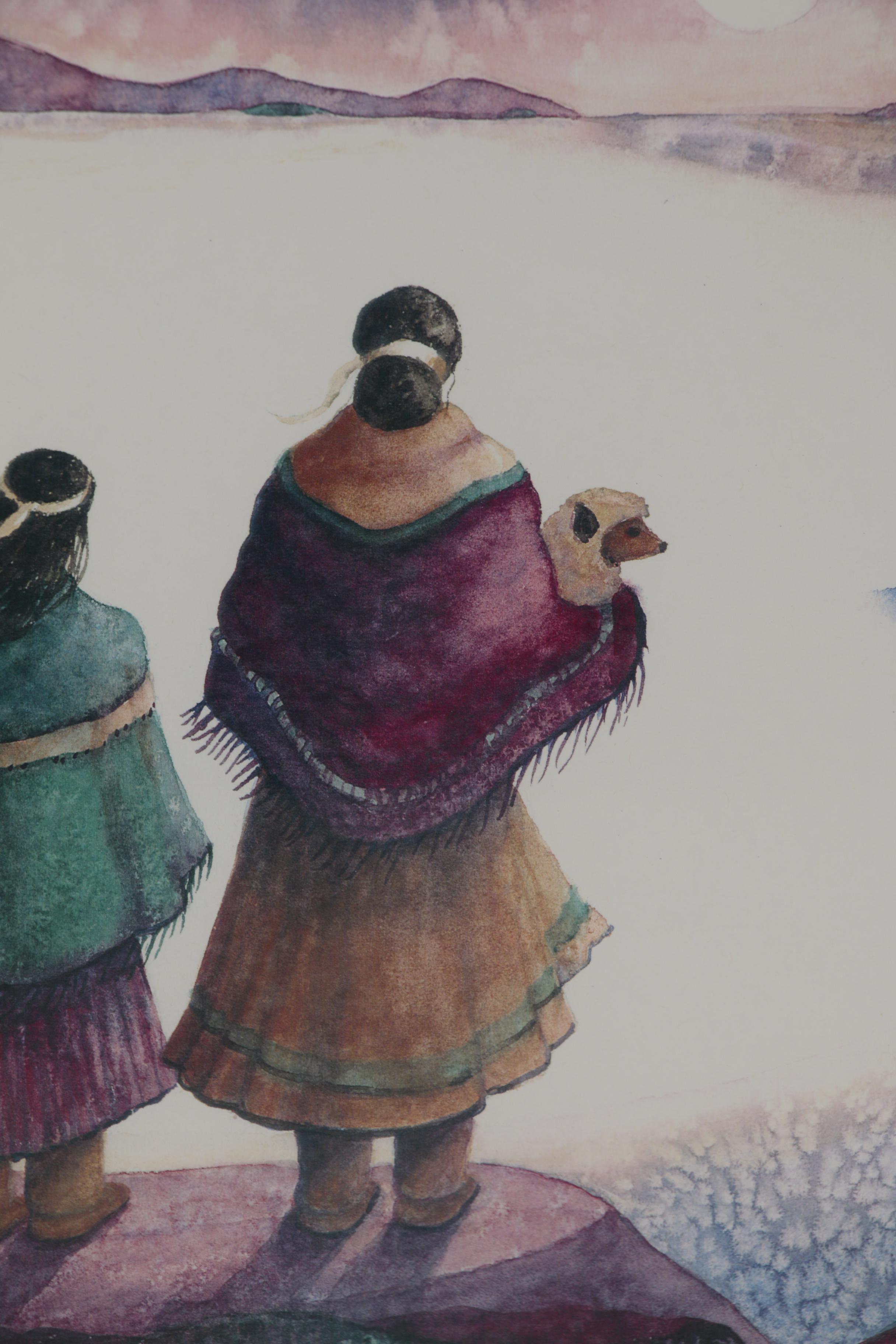 Tori Garretson Watercolor Painting of Native American Figures
