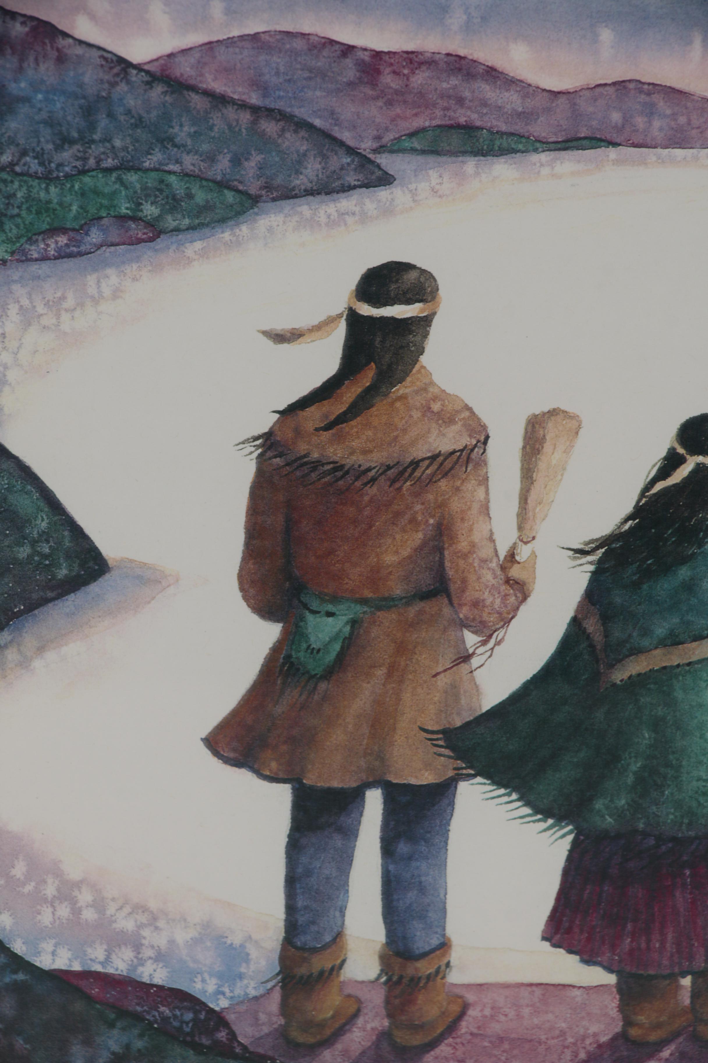 Tori Garretson Watercolor Painting of Native American Figures