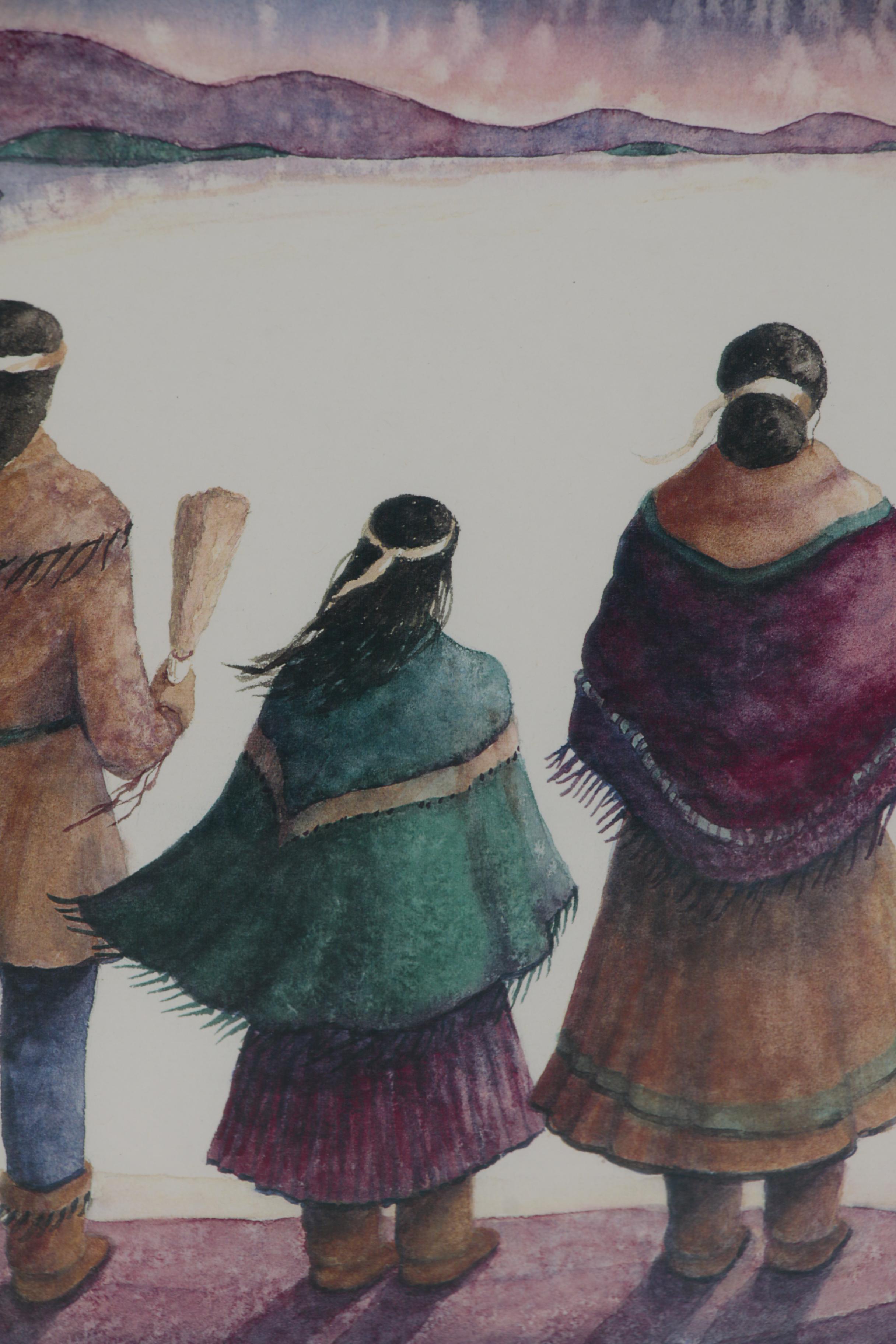 Tori Garretson Watercolor Painting of Native American Figures