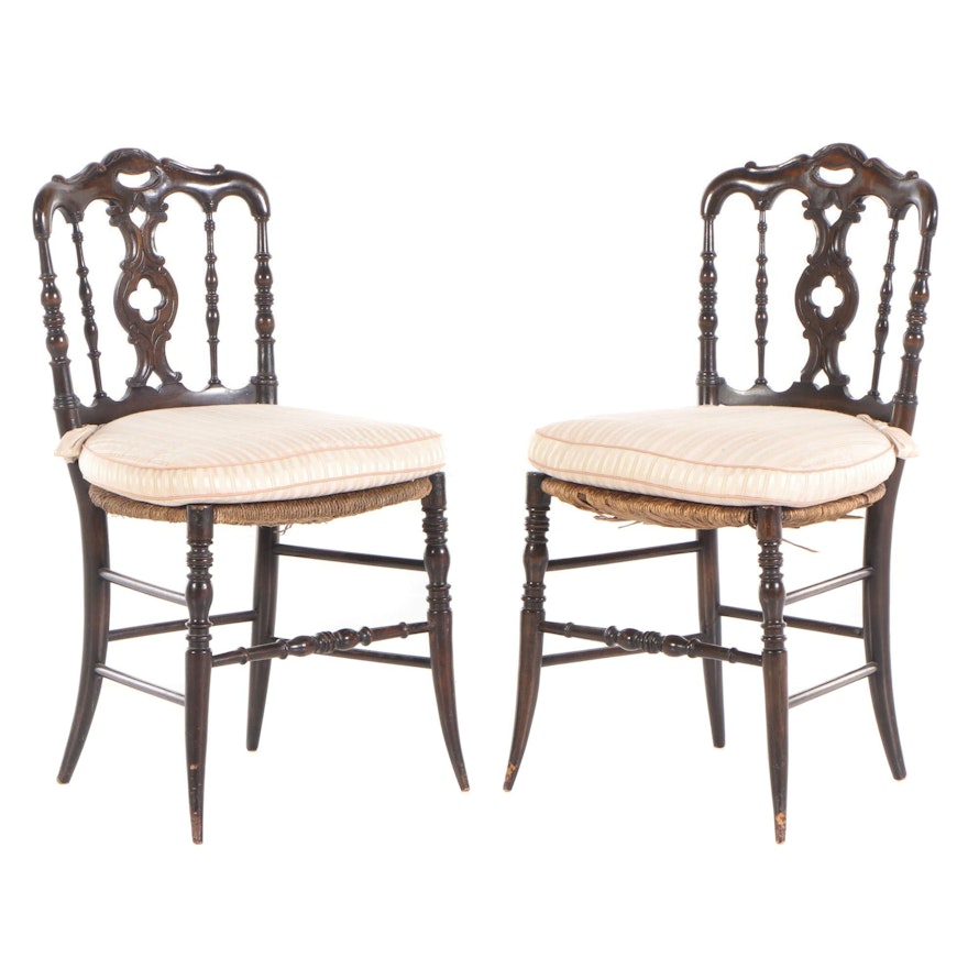 Pair of Provincial Style Walnut-Stained Ballroom Side Chairs, 20th Century