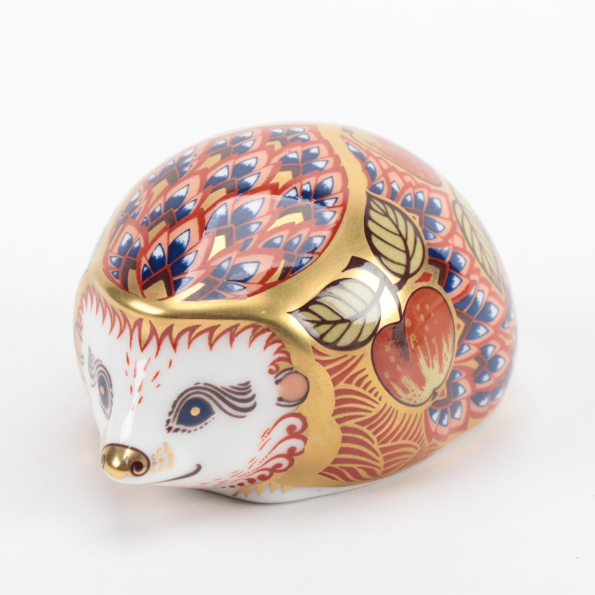 Royal Crown Derby "Orchard Hedgehog" and "Robin Nesting" Paperweights, 1990s