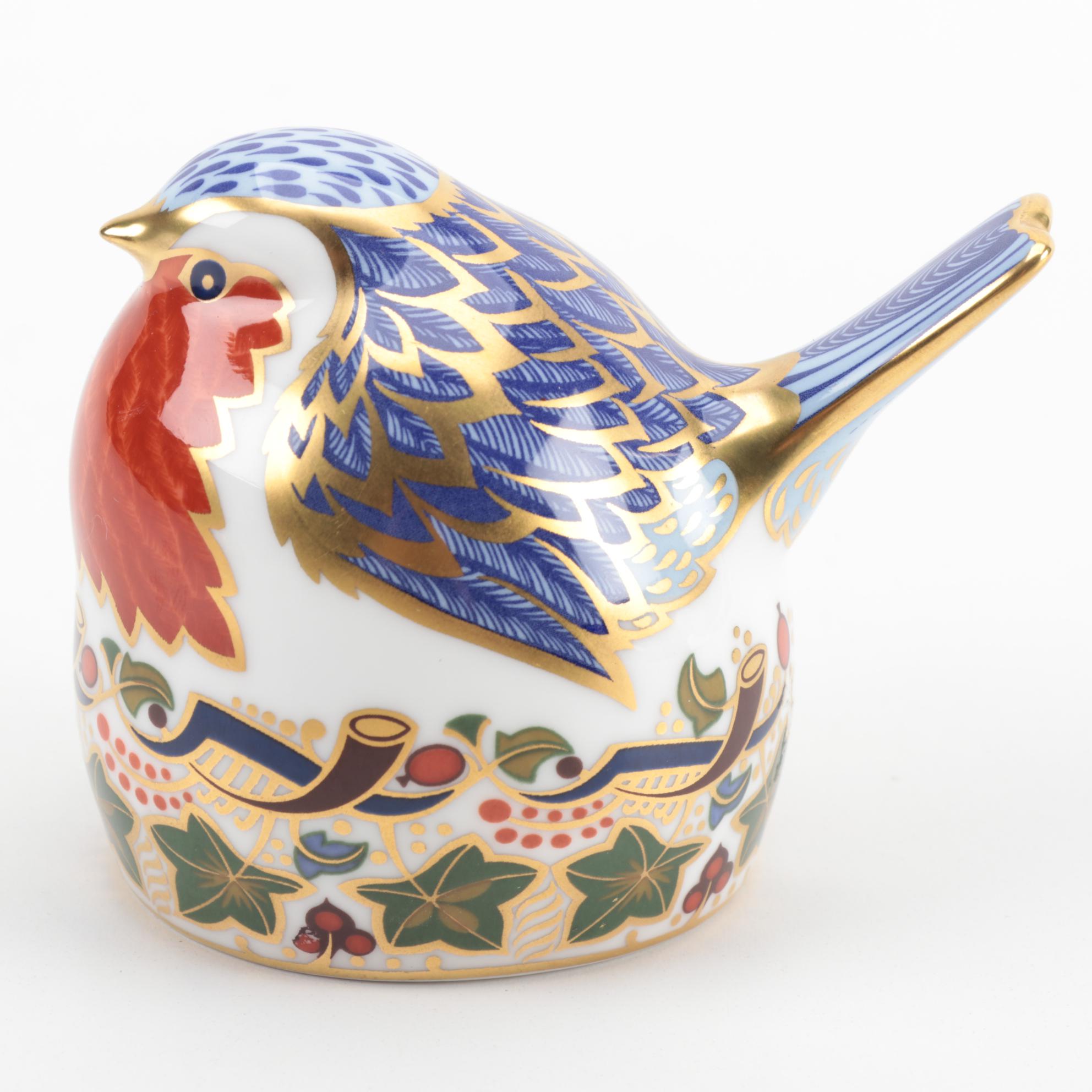 Royal Crown Derby "Orchard Hedgehog" and "Robin Nesting" Paperweights, 1990s