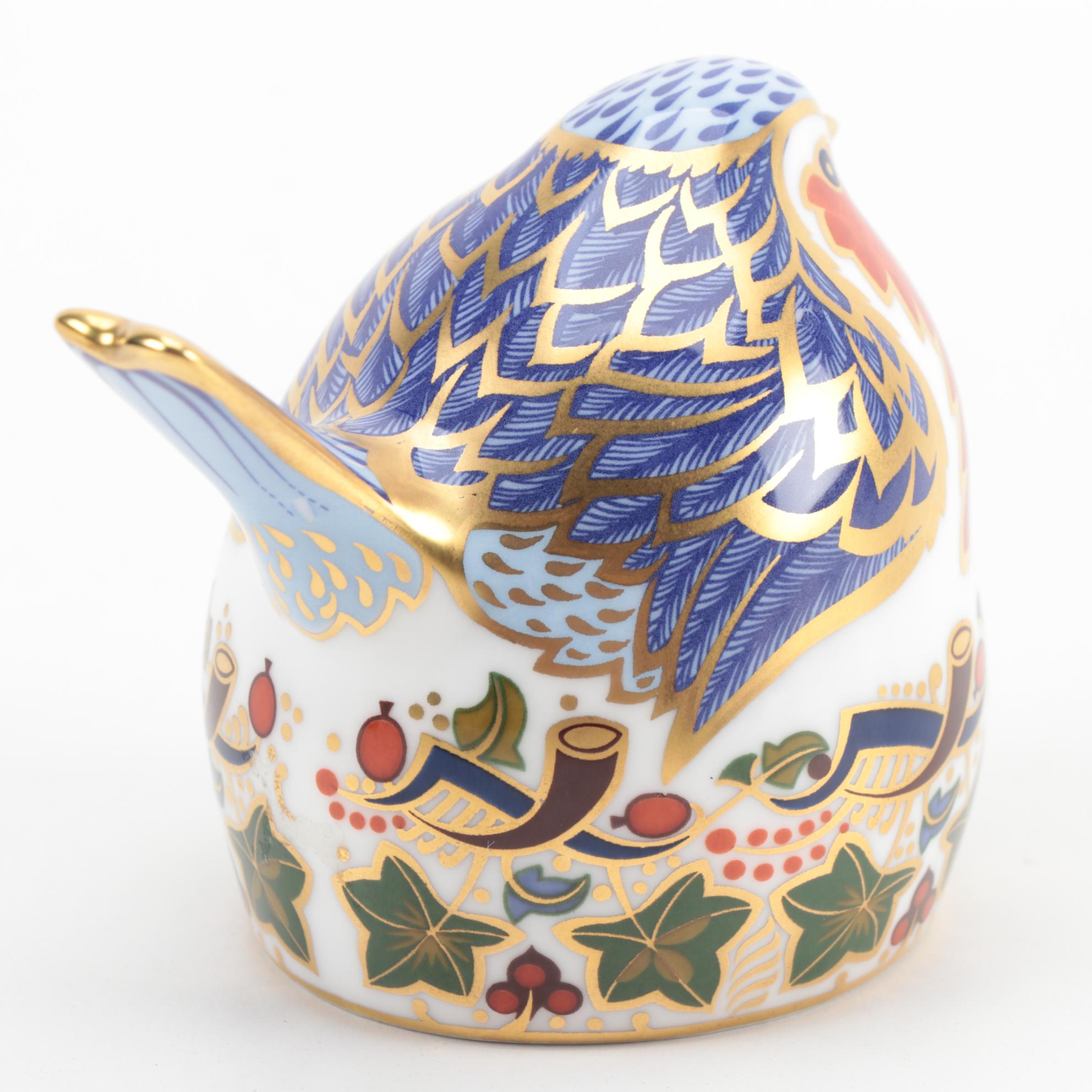 Royal Crown Derby "Orchard Hedgehog" and "Robin Nesting" Paperweights, 1990s