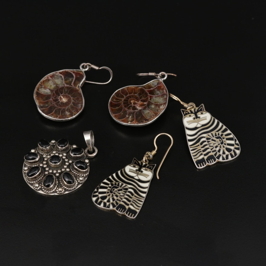 Sterling Ammonite, Black Onyx and Enamel Jewelry Featuring Laurel Burch