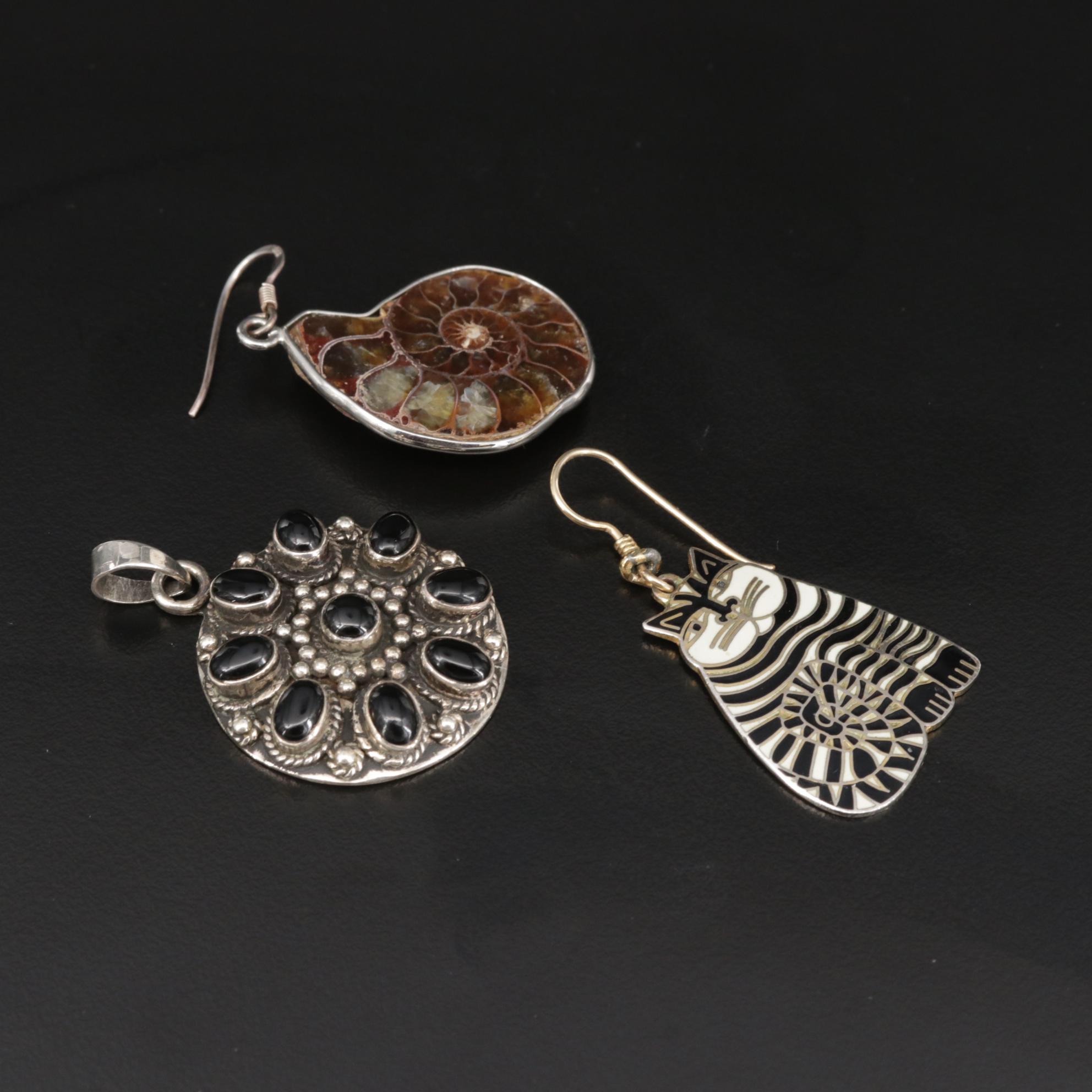 Sterling Ammonite, Black Onyx and Enamel Jewelry Featuring Laurel Burch