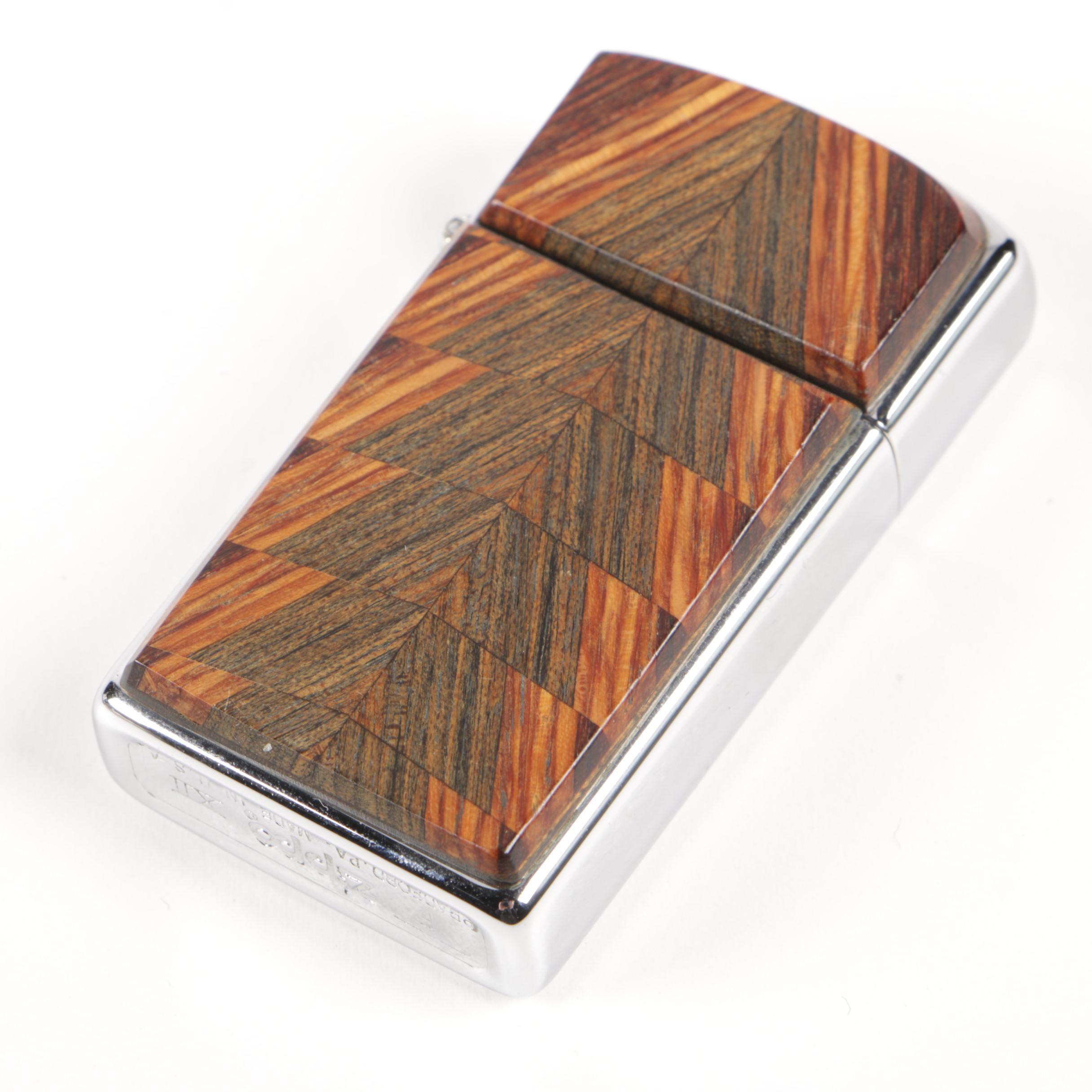 Marcello Giorgio Silver Collection Trinket Box and Wood Accent Zippo Lighters