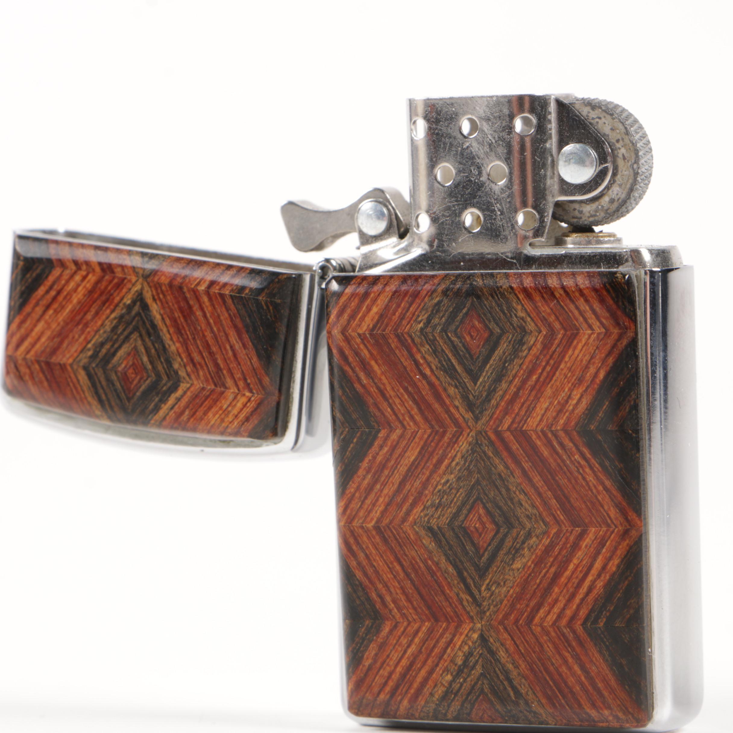 Marcello Giorgio Silver Collection Trinket Box and Wood Accent Zippo Lighters