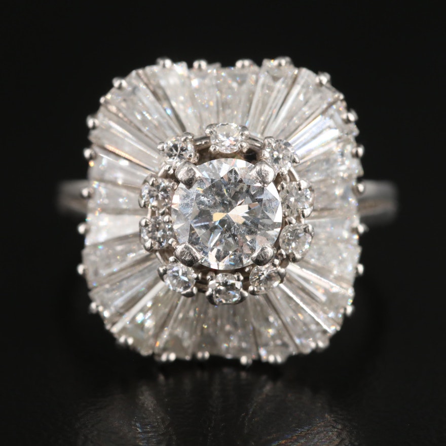 Vintage Platinum 3.66 CTW Diamond Ballerina Ring