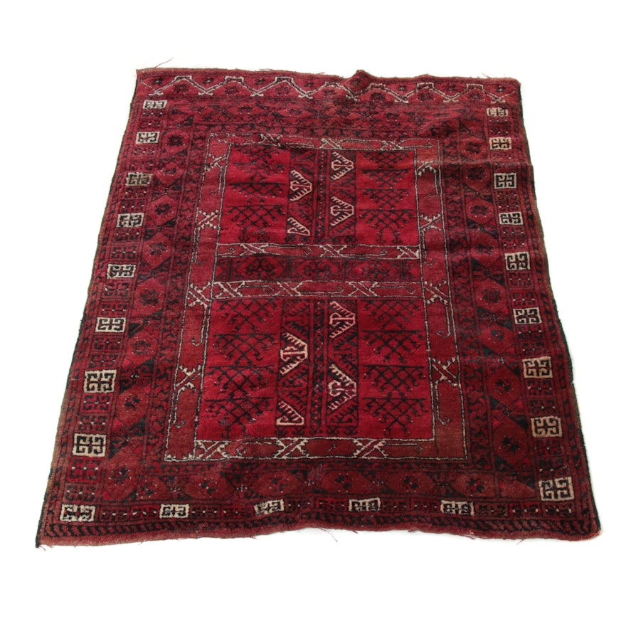 4'8 x 5'9 Hand-Knotted Afghani Turkoman Rug, 1970s
