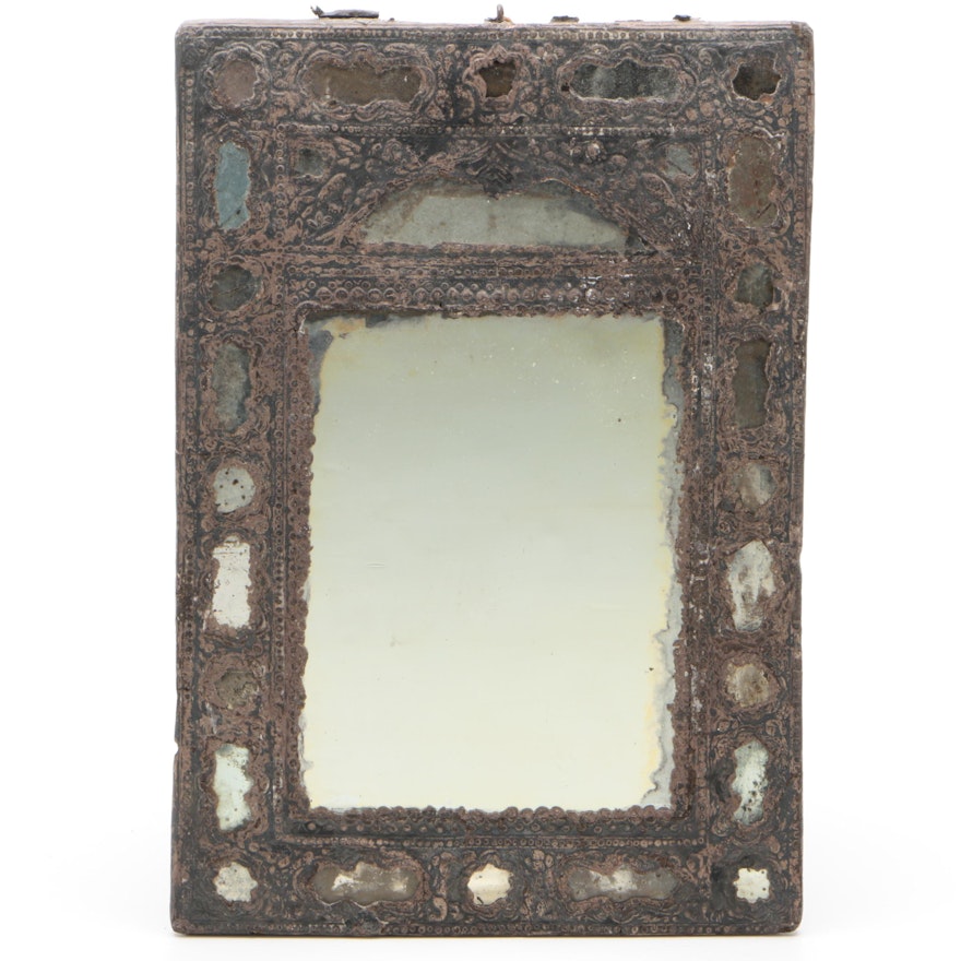 Embossed Tin and Paper Hanging Accent Mirror