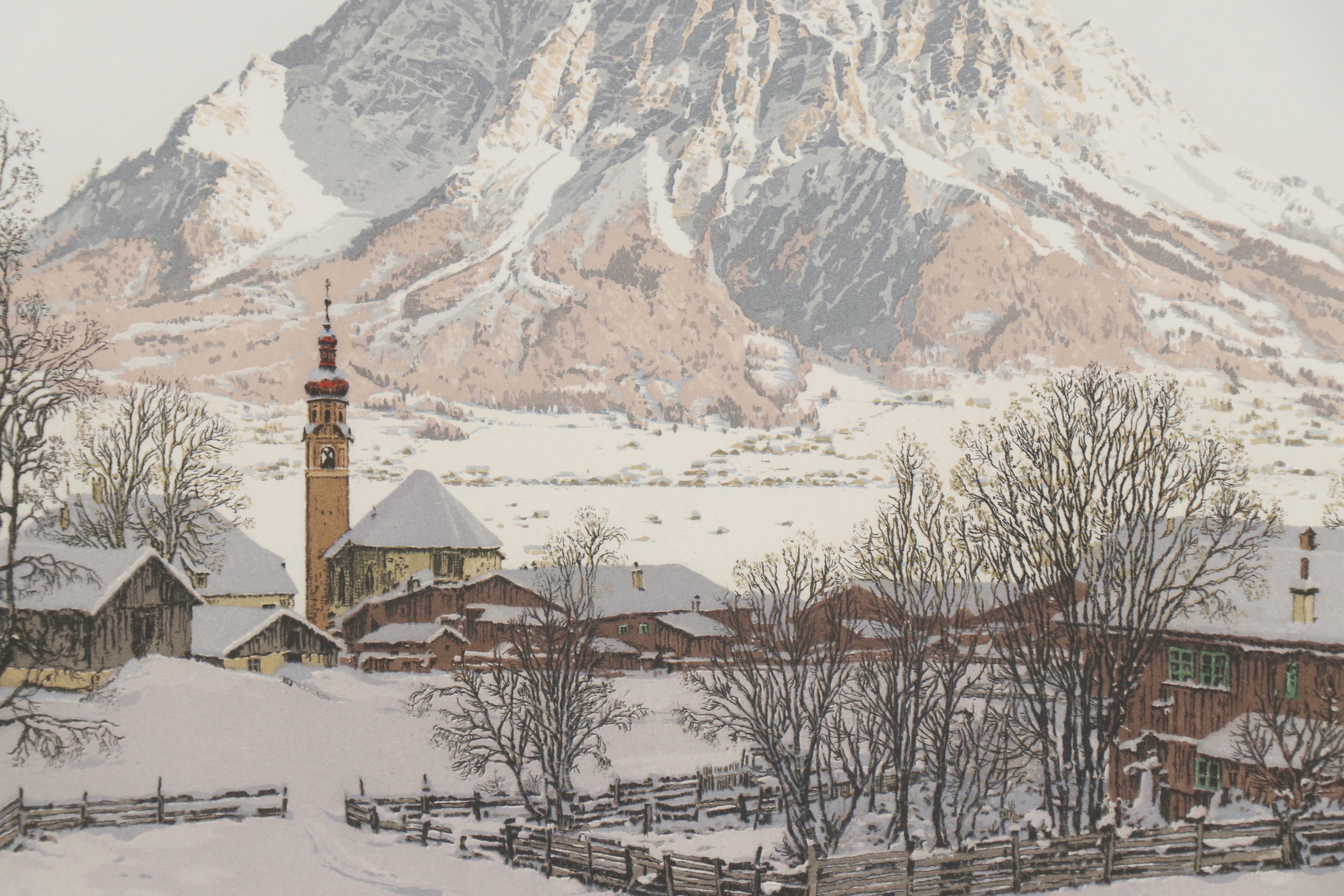 Hans Figura Etching with Aquatint of Austrian Mountain Village