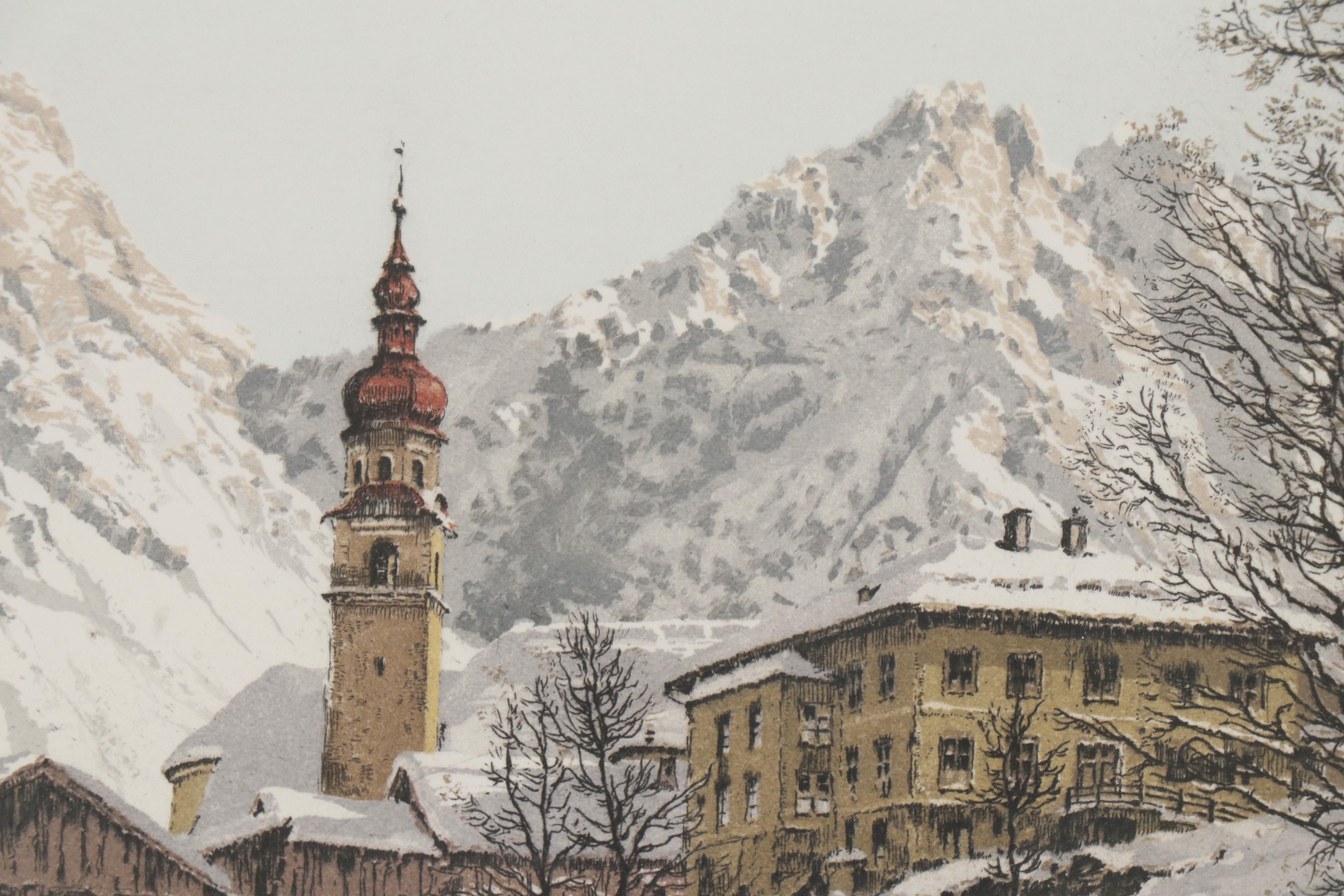 Hans Figura Etching with Aquatint of Austrian Mountain Village