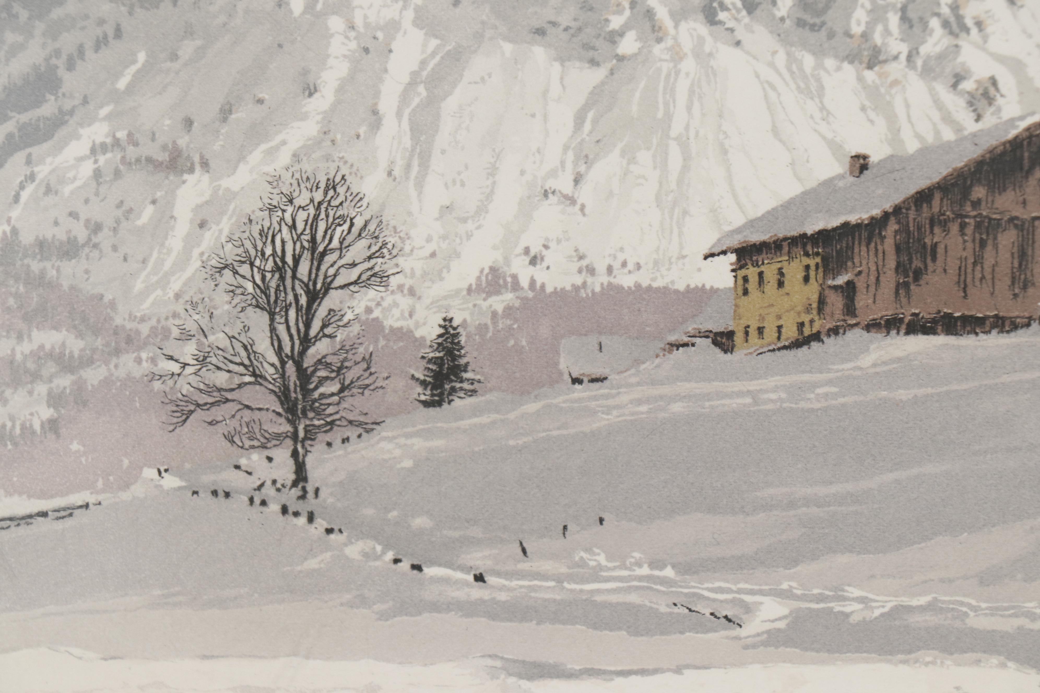 Hans Figura Etching with Aquatint of Austrian Mountain Village