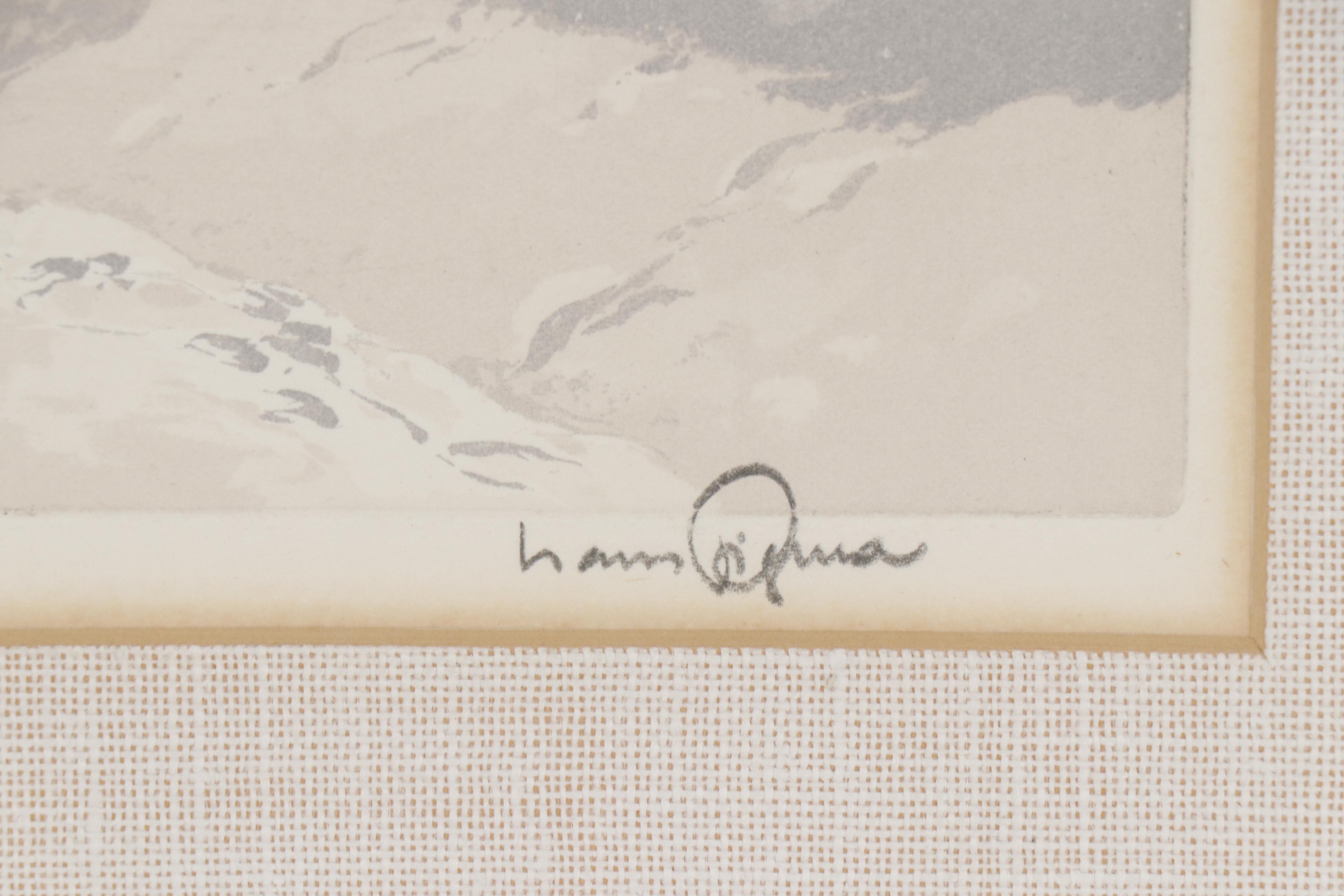 Hans Figura Etching with Aquatint of Austrian Mountain Village