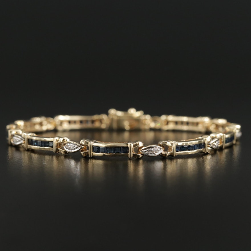 14K Yellow Gold Sapphire and Diamond Bracelet