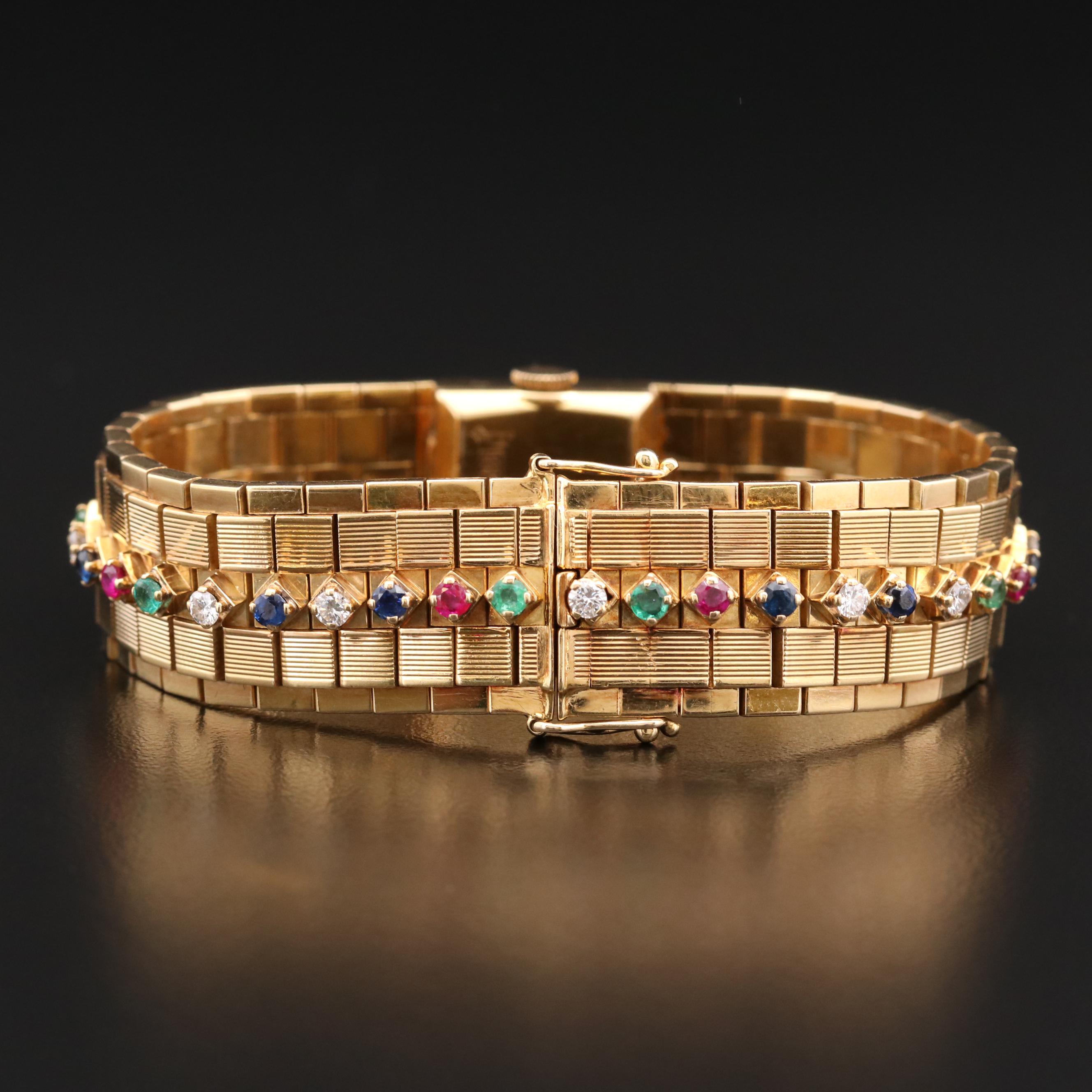 Vintage Rolex "Serpico" Y Laino Dial 18K Gold and Gemstone Stem Wind Watch