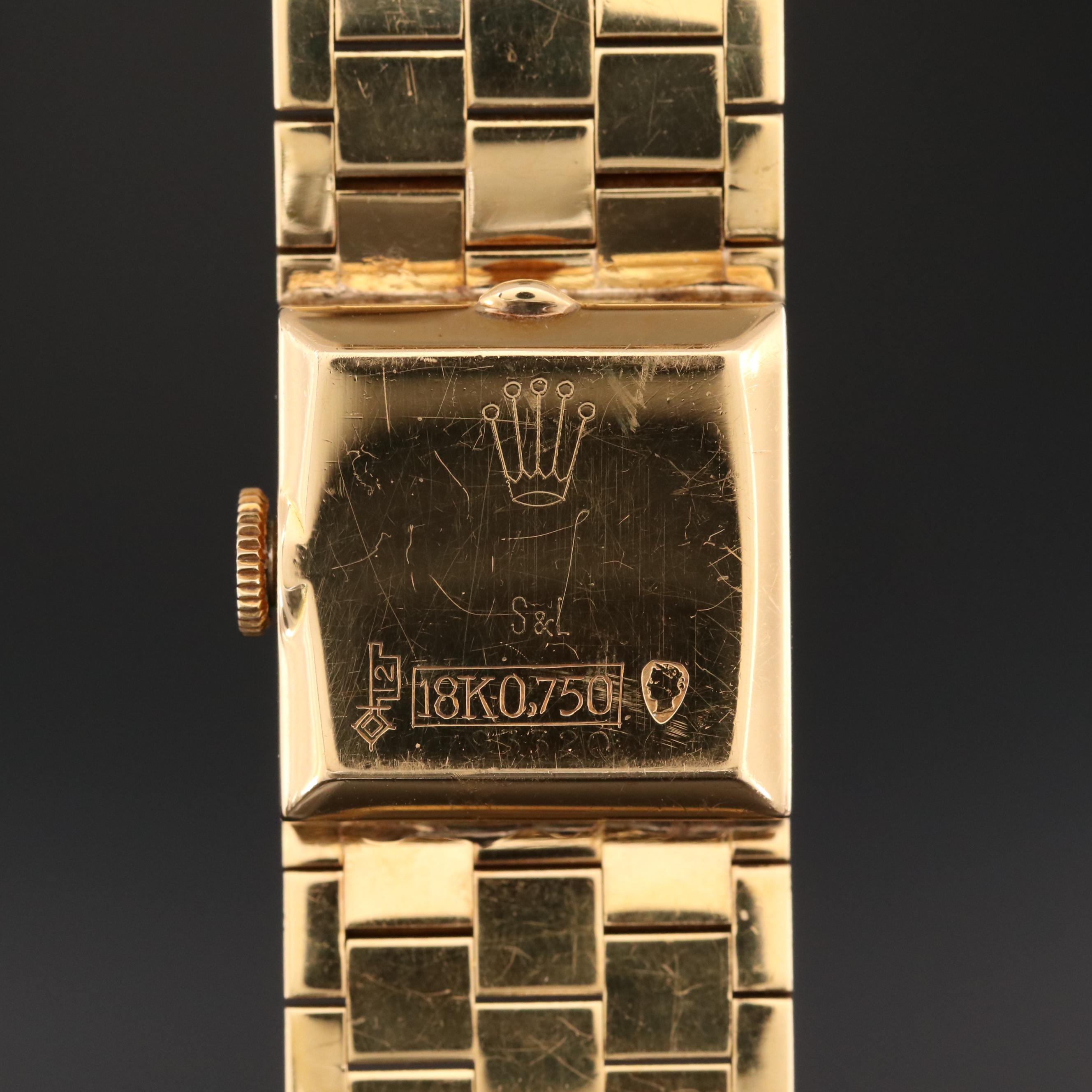 Vintage Rolex "Serpico" Y Laino Dial 18K Gold and Gemstone Stem Wind Watch