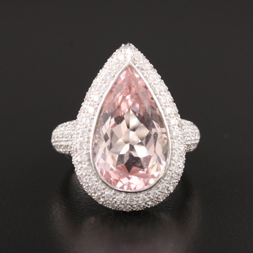 18K White Gold 7.06 CT Morganite and 1.47 CTW Diamond Ring