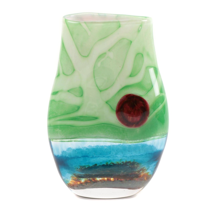 Blue and Green Blown Art Glass Vase