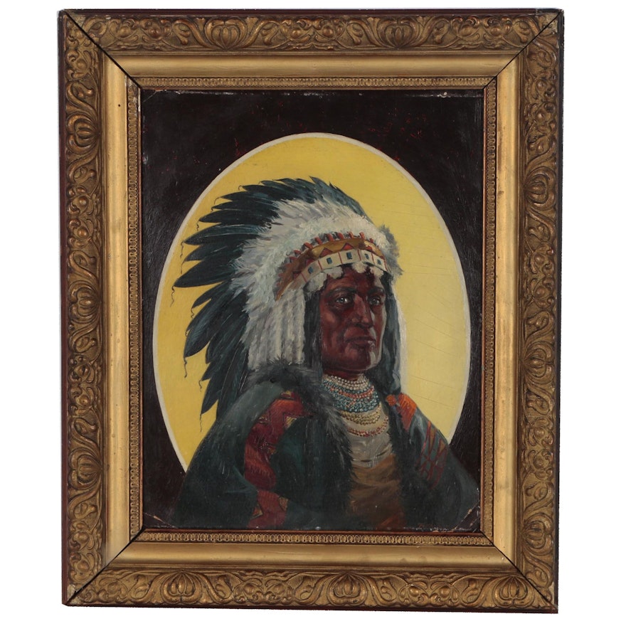 Oil Portrait of Native American Chief, Early 20th Century