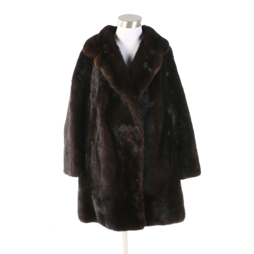 Mink Fur Coat with Wide Notched Collar from Benard's Furs San Francisco, Vintage