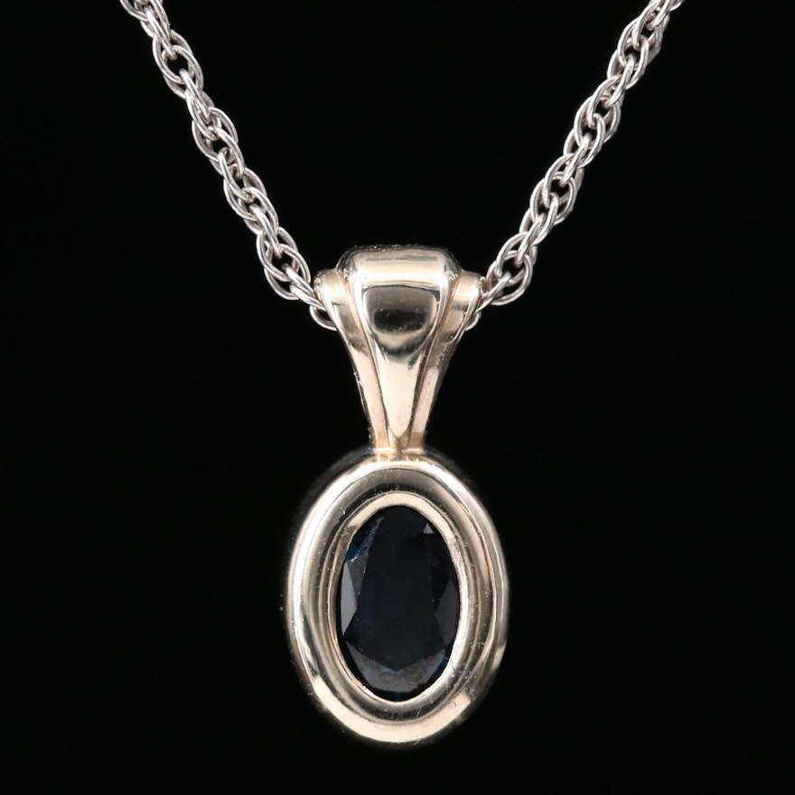 14K White Gold Sapphire Pendant Necklace