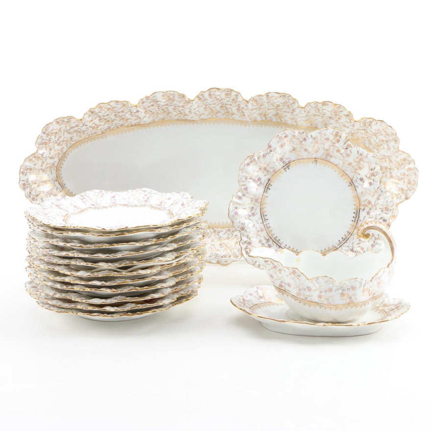 A. Lanternier Limoges Gilt Porcelain Serveware, Late 19th/Early 20th Century