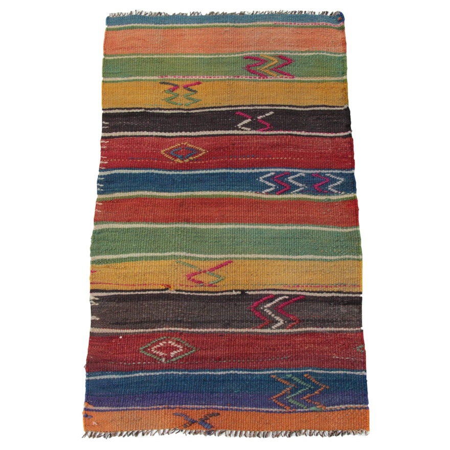 1'10 x 3'3 Handwoven Turkish Kilim Rug, 1950s