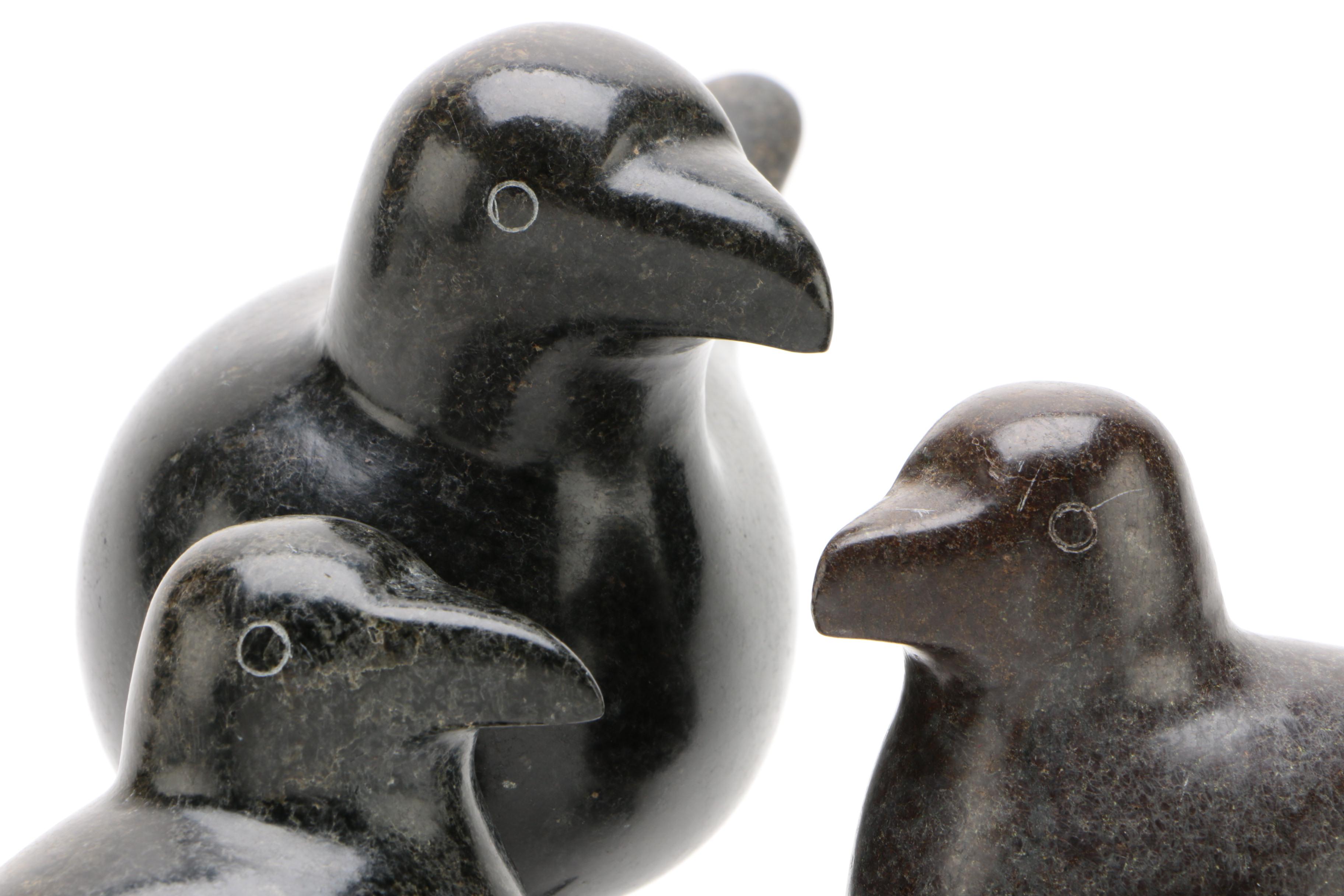 Modernist Carved Stone Blackbird Figurines