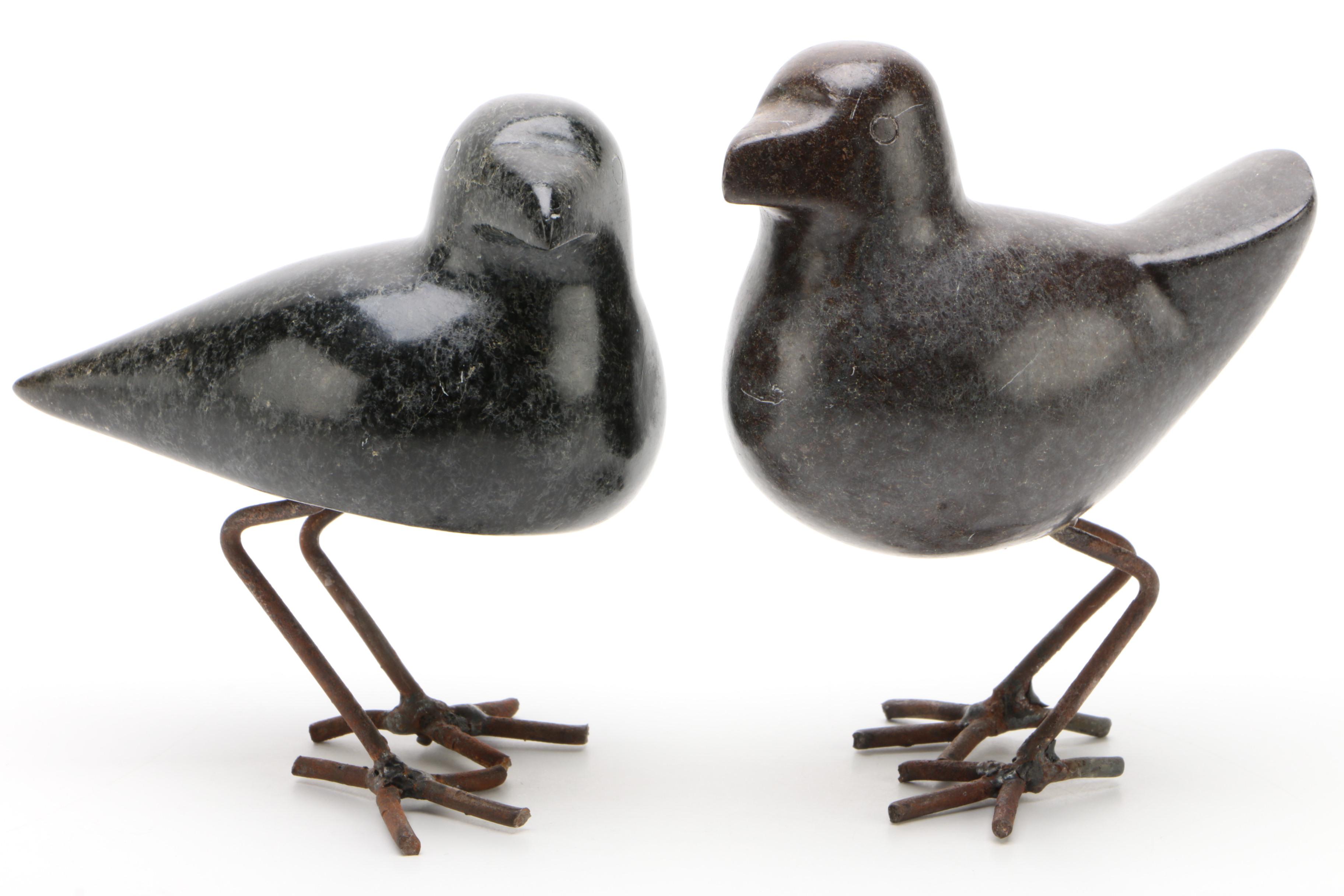 Modernist Carved Stone Blackbird Figurines