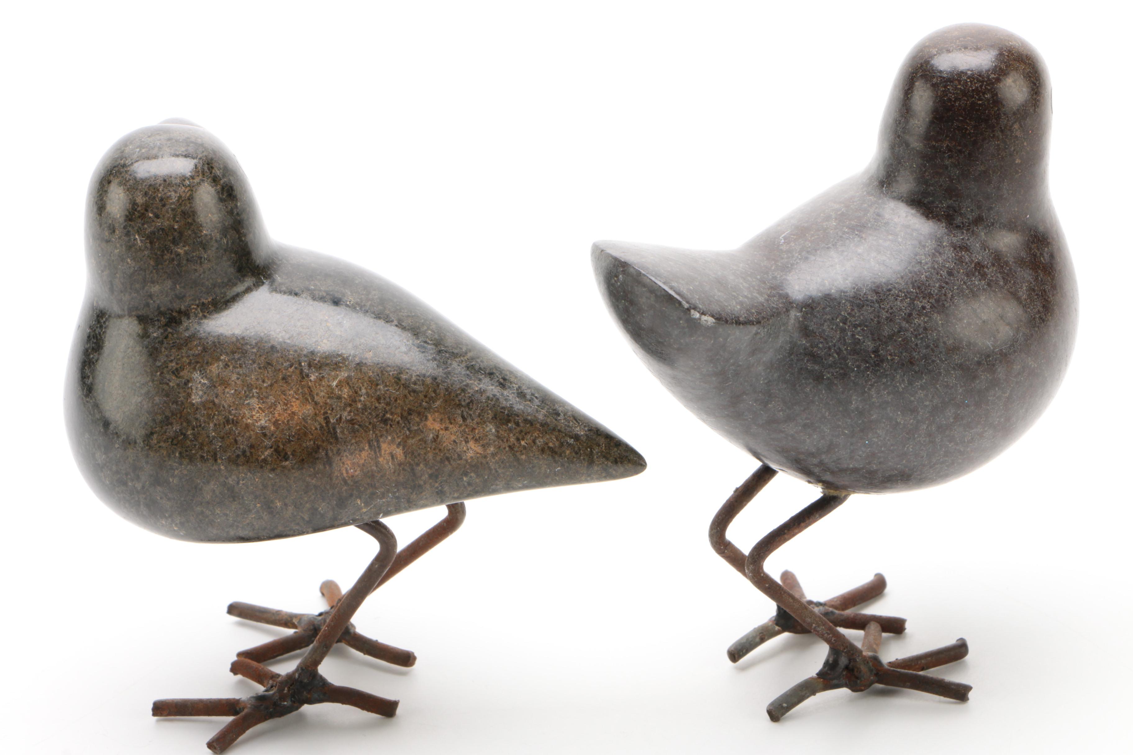 Modernist Carved Stone Blackbird Figurines