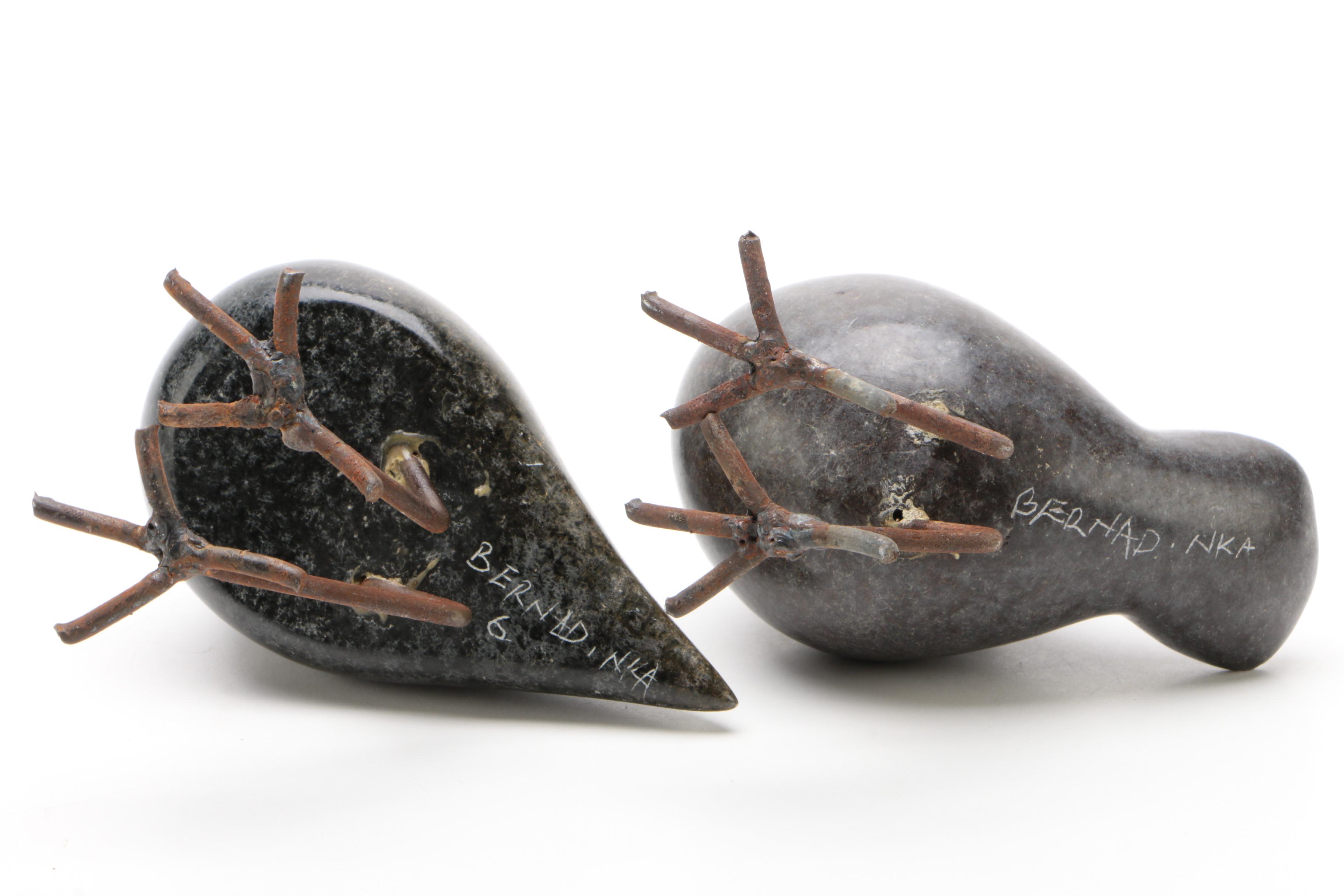 Modernist Carved Stone Blackbird Figurines