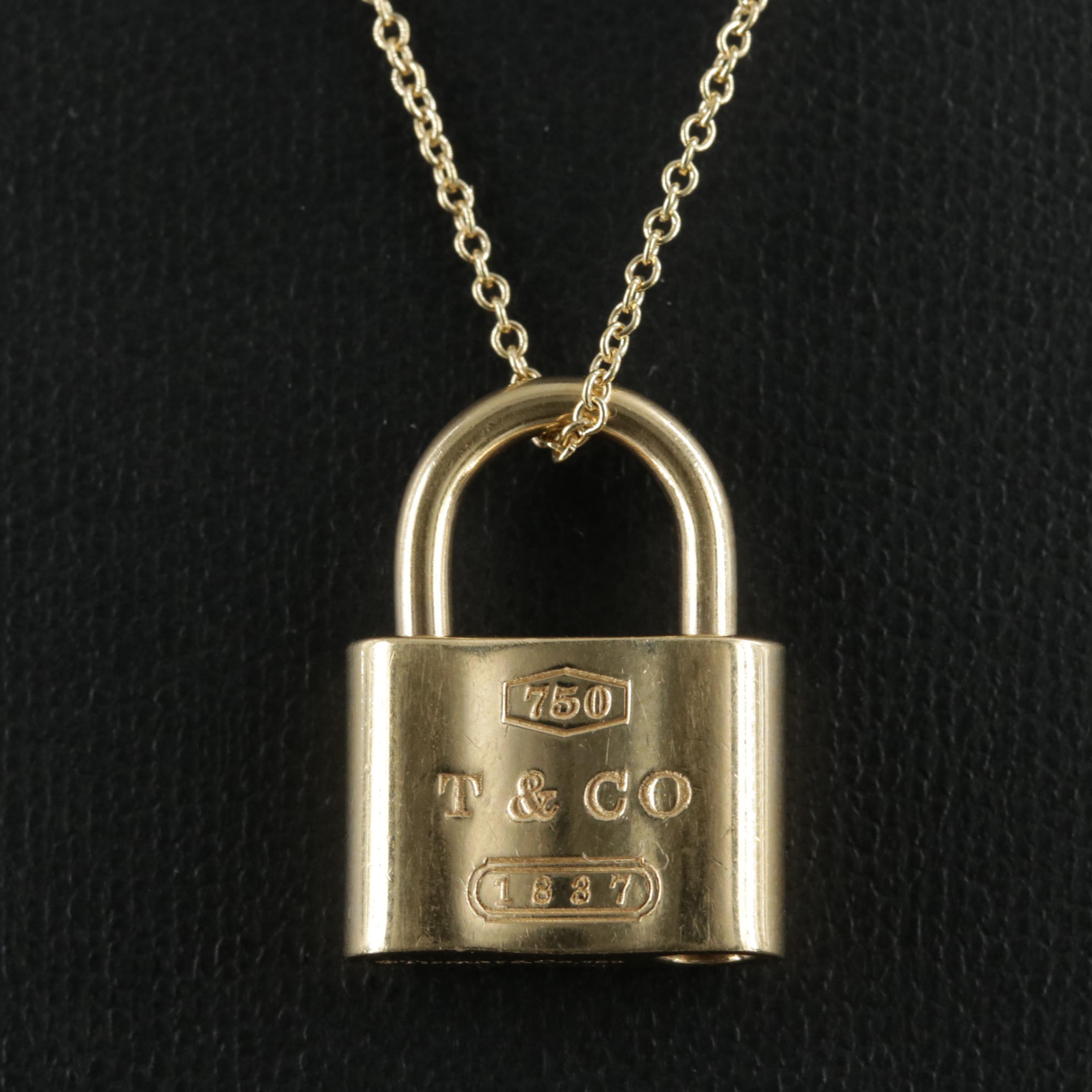 Tiffany & Co. "1837" 18K Gold Padlock Pendant with Elsa Peretti Chain Necklace