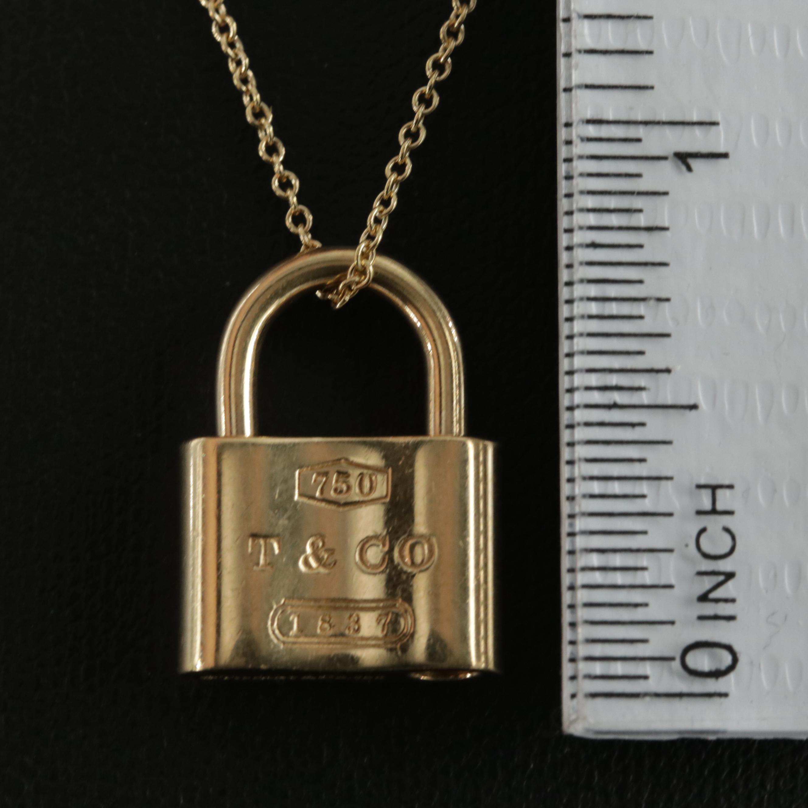 Tiffany & Co. "1837" 18K Gold Padlock Pendant with Elsa Peretti Chain Necklace