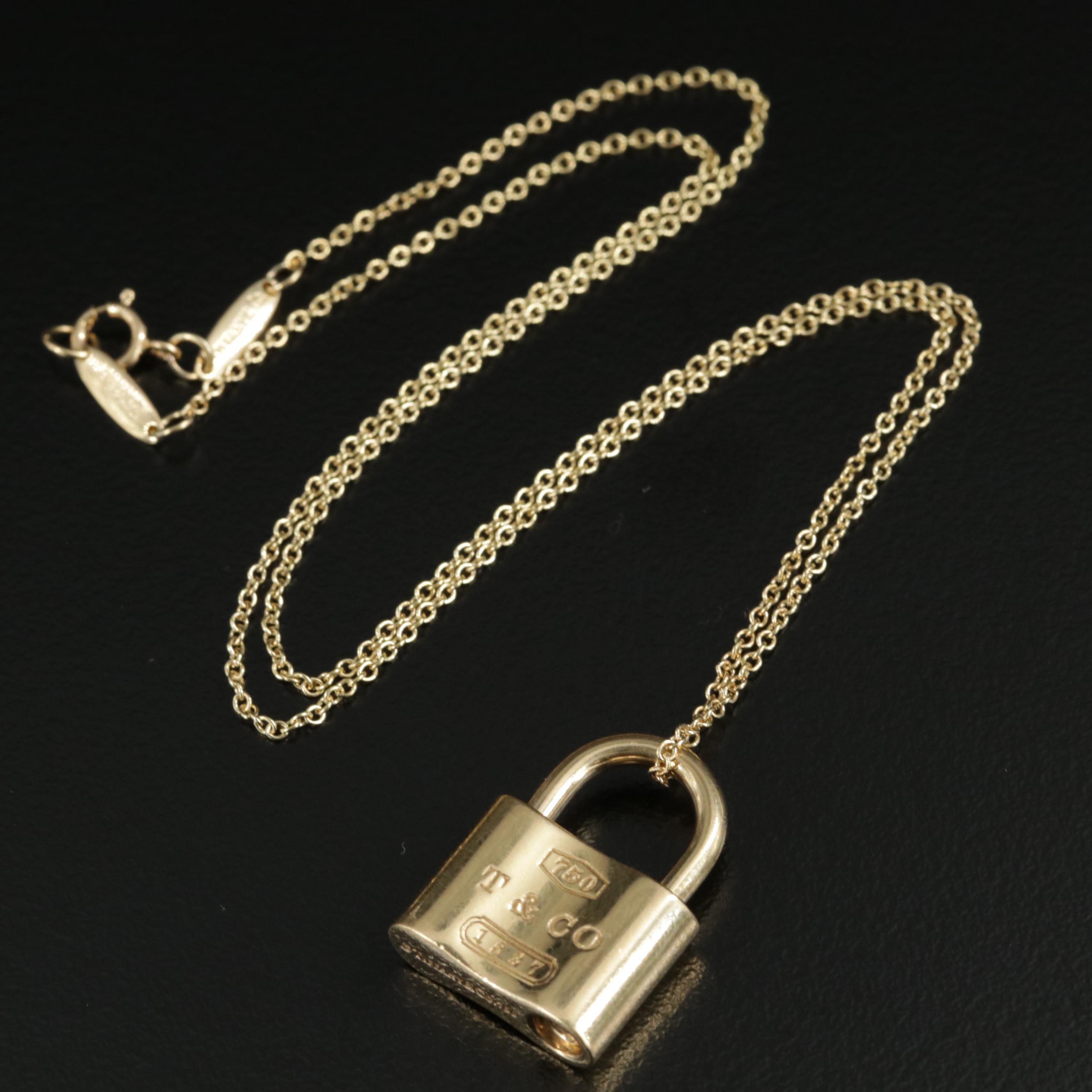 Tiffany & Co. "1837" 18K Gold Padlock Pendant with Elsa Peretti Chain Necklace