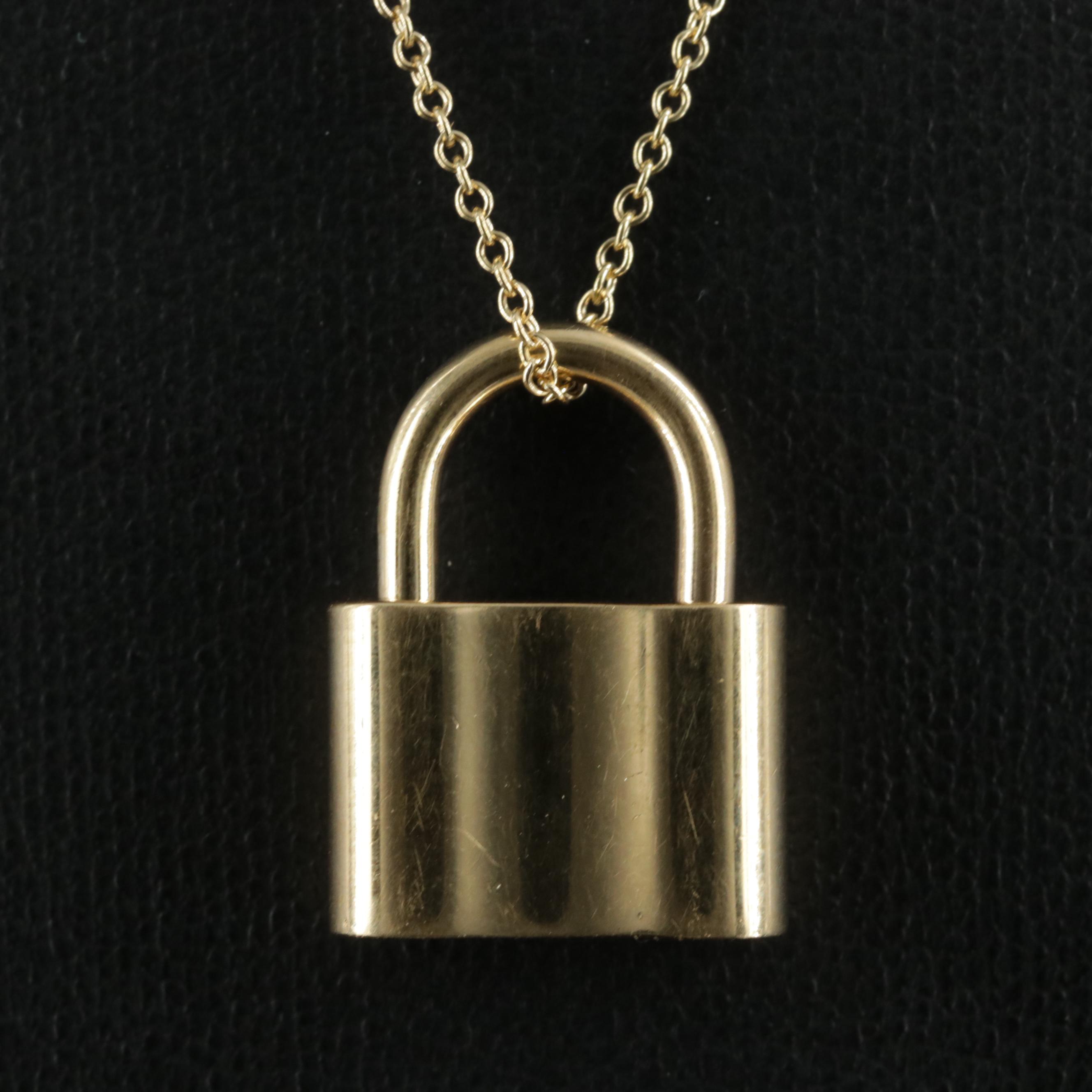 Tiffany & Co. "1837" 18K Gold Padlock Pendant with Elsa Peretti Chain Necklace
