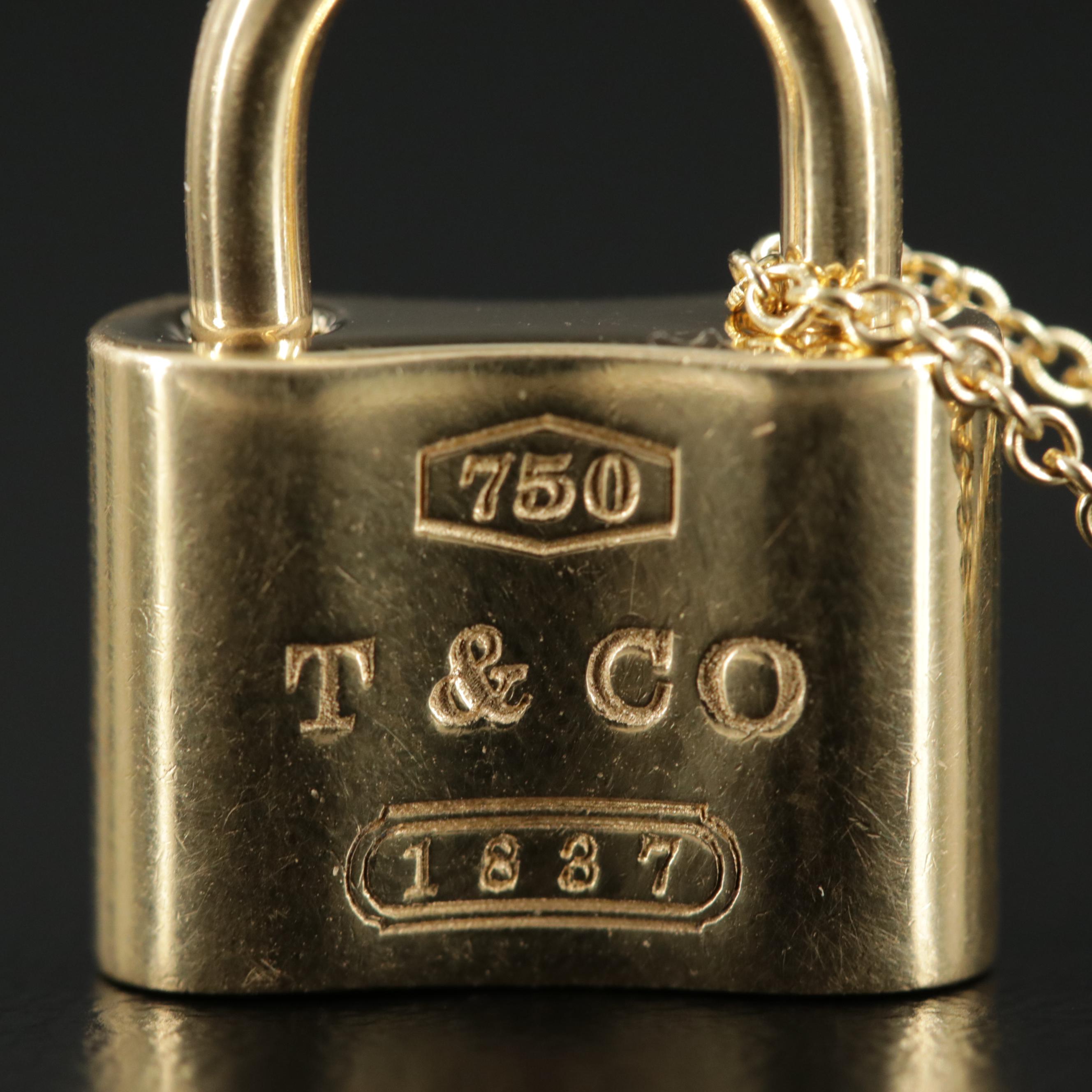 Tiffany & Co. "1837" 18K Gold Padlock Pendant with Elsa Peretti Chain Necklace