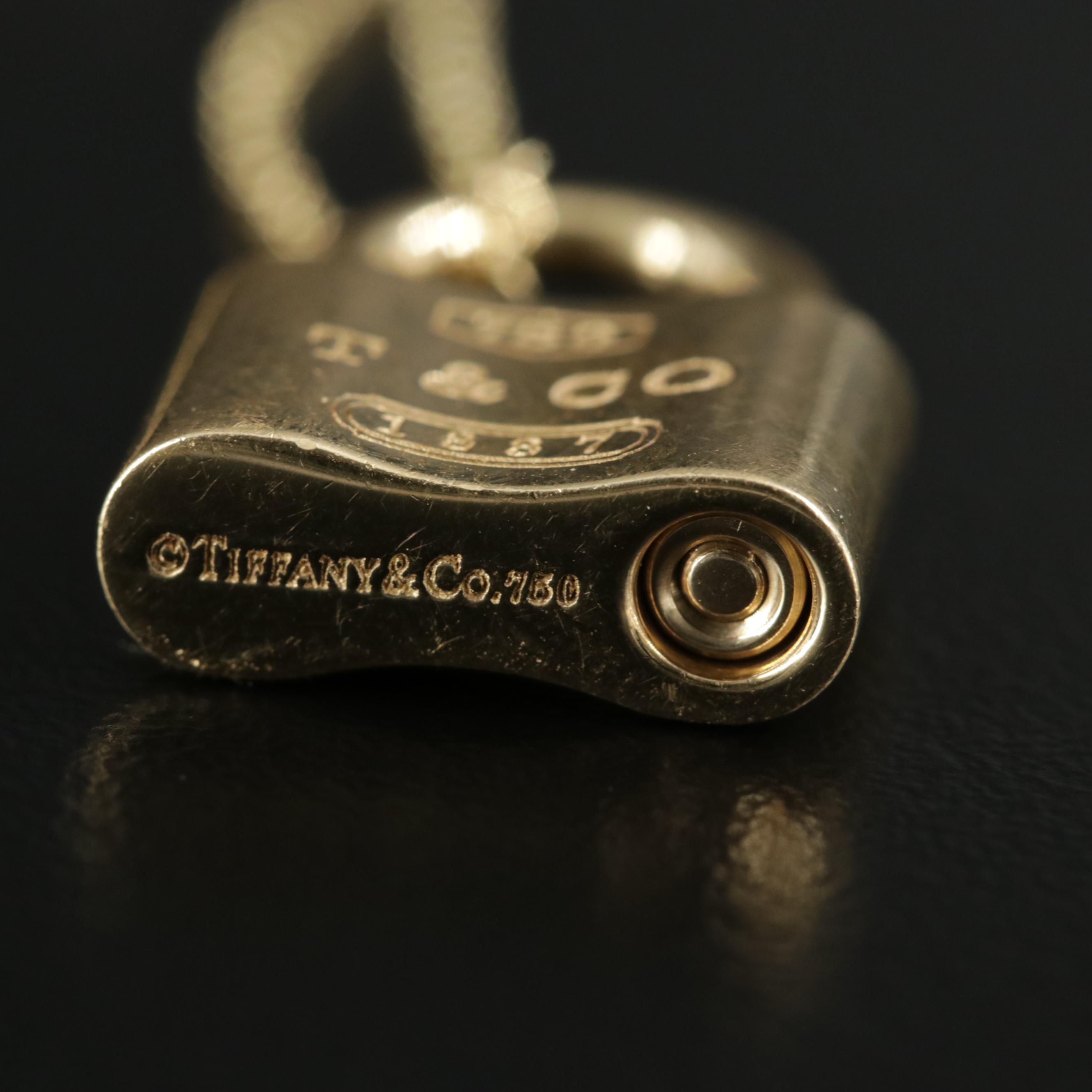 Tiffany & Co. "1837" 18K Gold Padlock Pendant with Elsa Peretti Chain Necklace