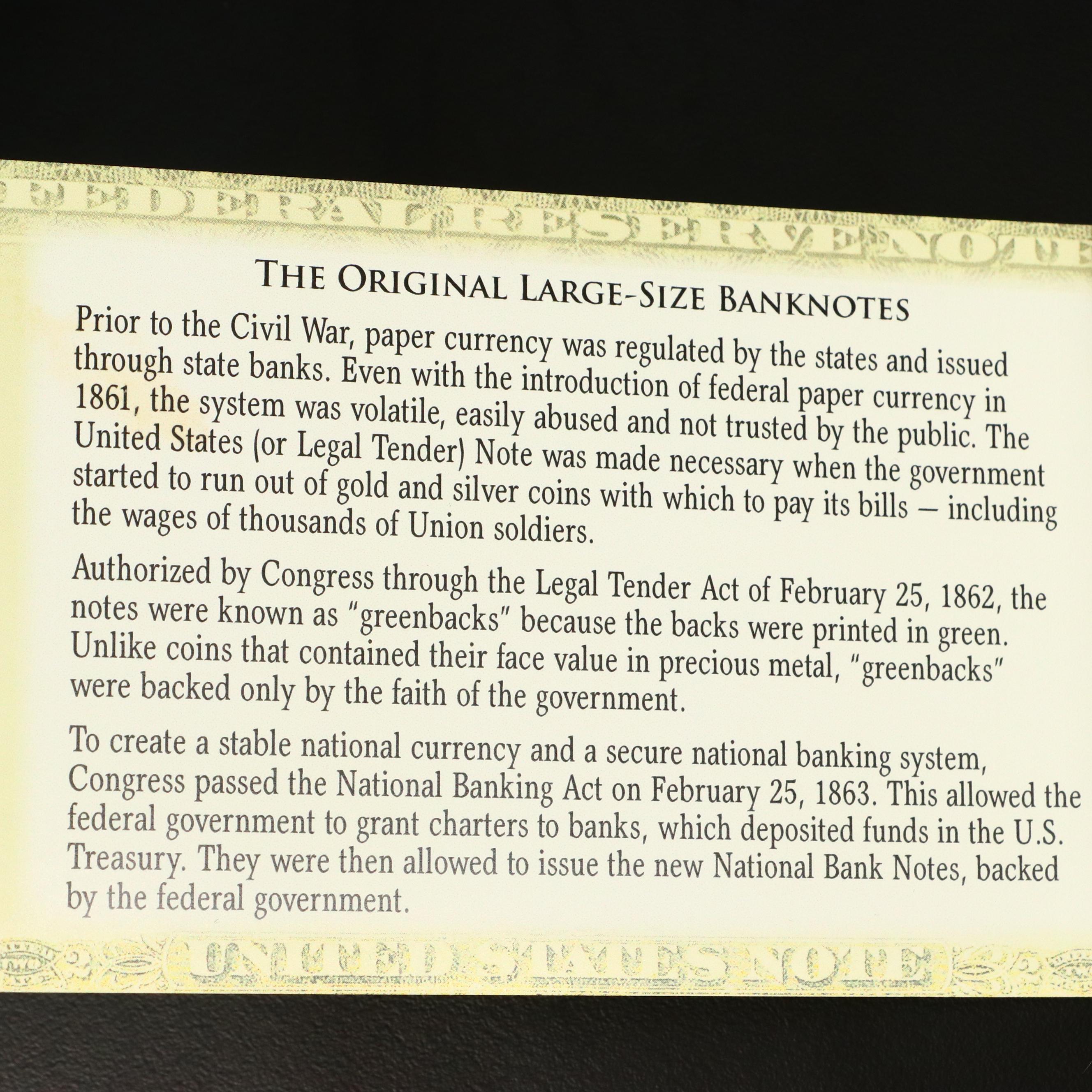 Set of Five Large Format Obsolete Antique U.S. Banknotes