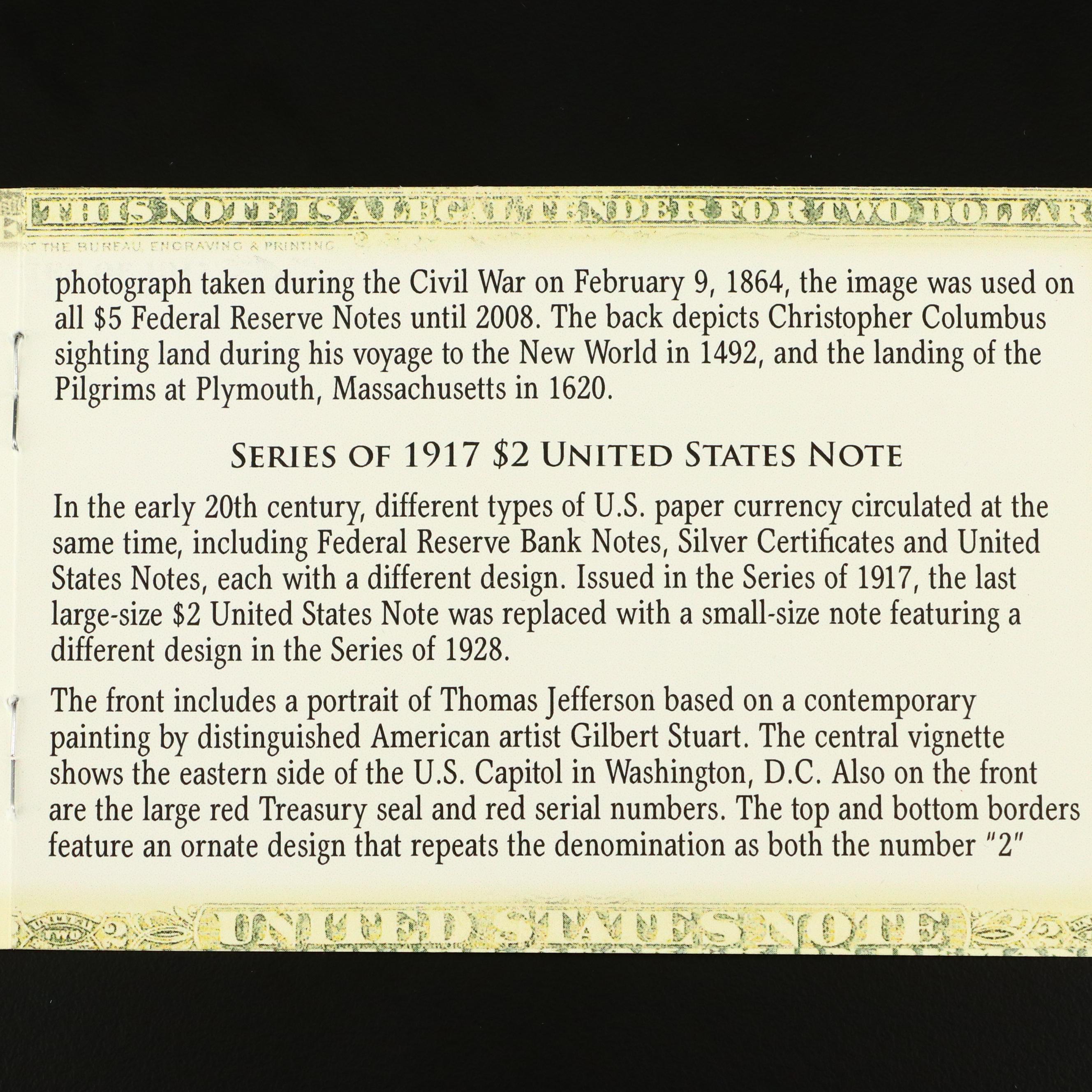 Set of Five Large Format Obsolete Antique U.S. Banknotes