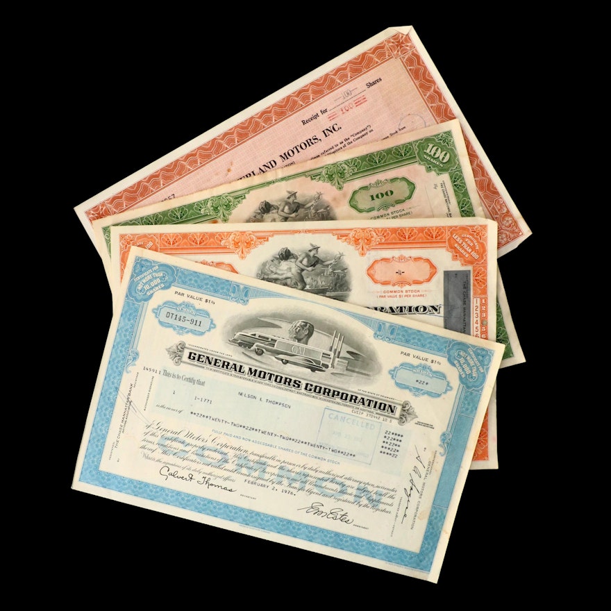 Four Vintage Stock Certificates