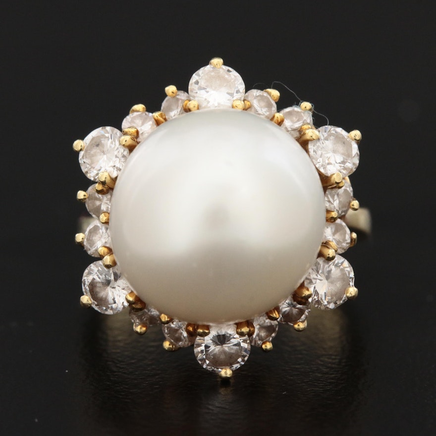 18K Yellow Gold Cultured Pearl and 1.38 CTW Diamond Ring