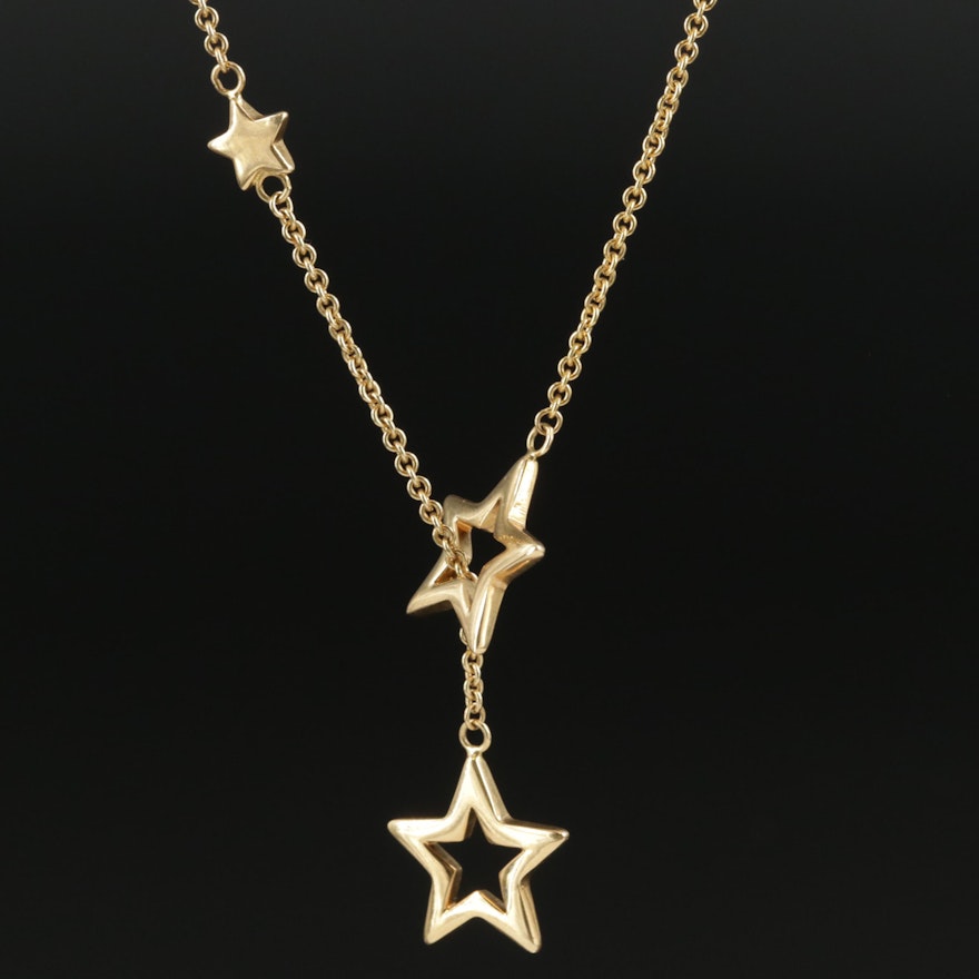 18K Yellow Gold Star Lariat Necklace