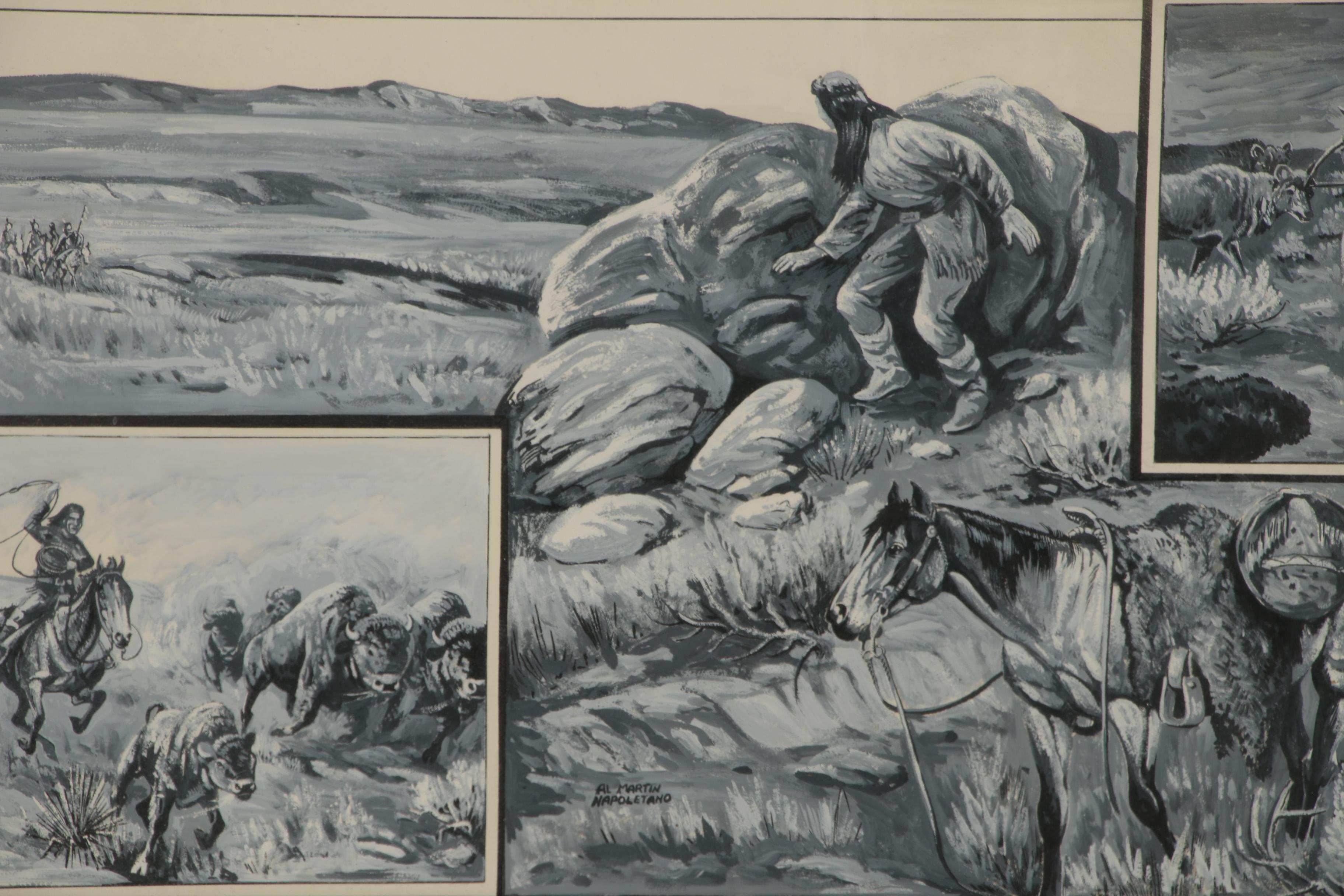 Al Martin Napoletano Gouache Western Illustration of Native American Scenes