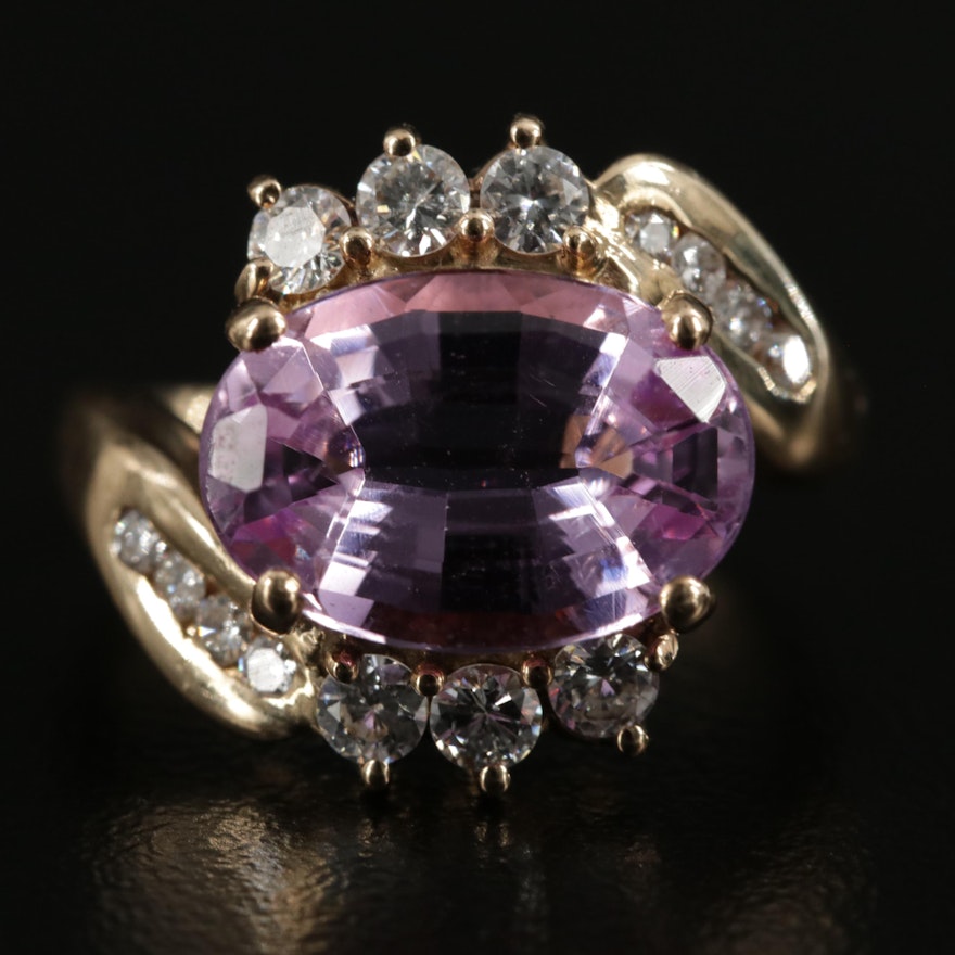 18K Yellow Gold Pink Topaz and Diamond Ring