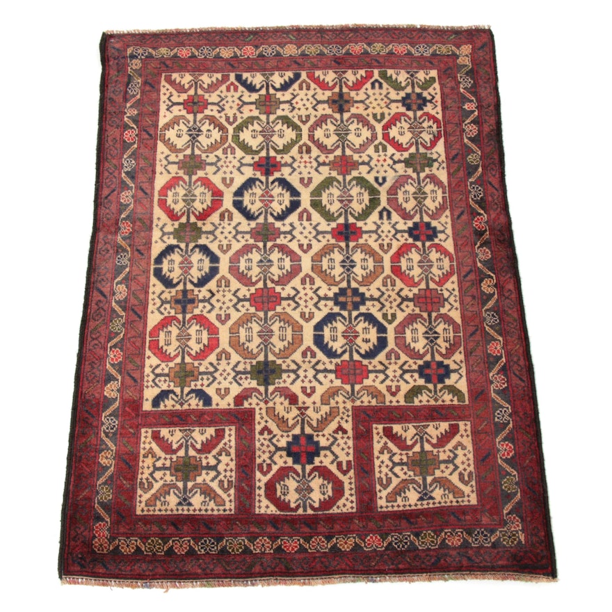 2'11 x 4'2 Hand-Knotted Persian Baluch Prayer Rug, 2000s
