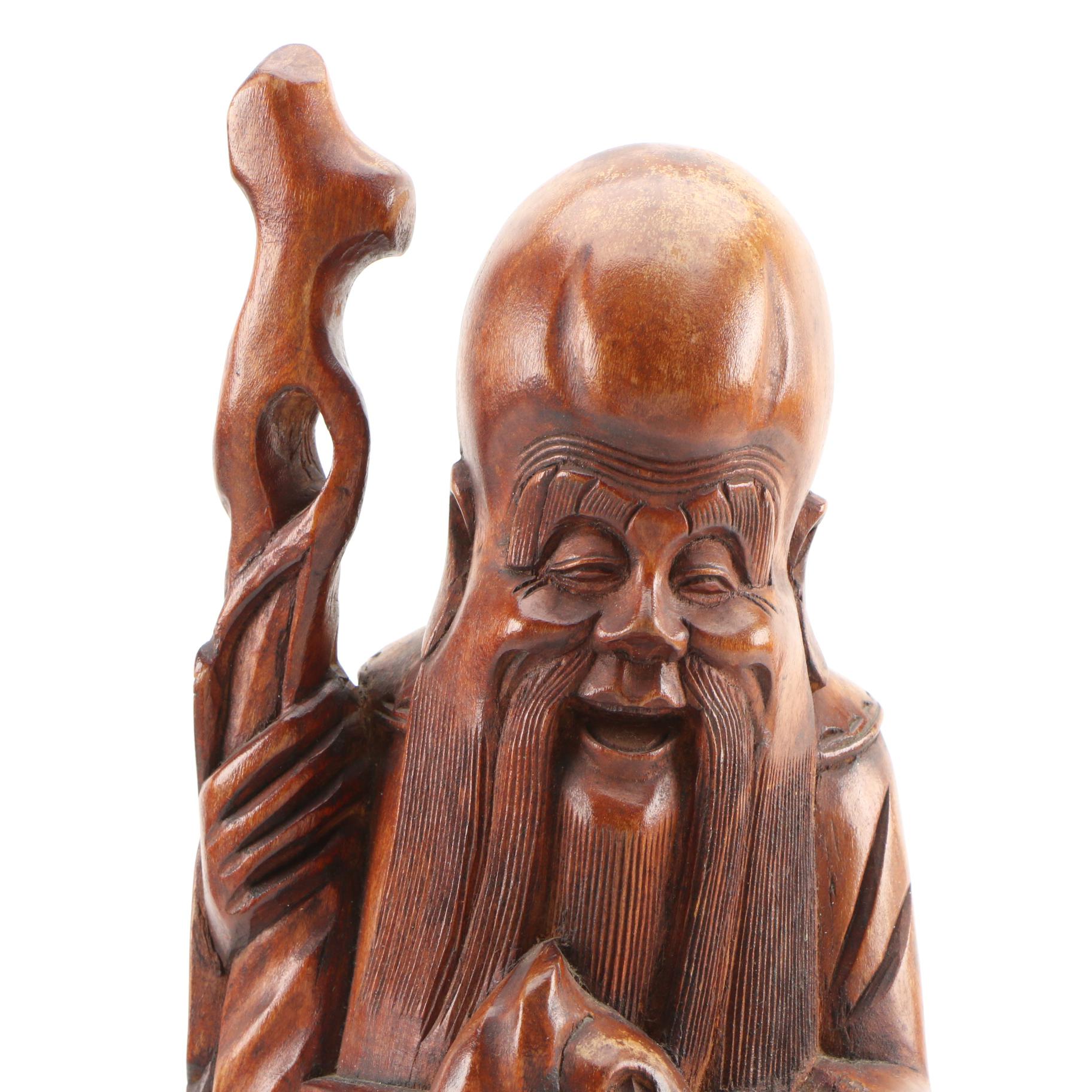 Japanese Carved Wooden "Fukurokuju" God of Wealth
