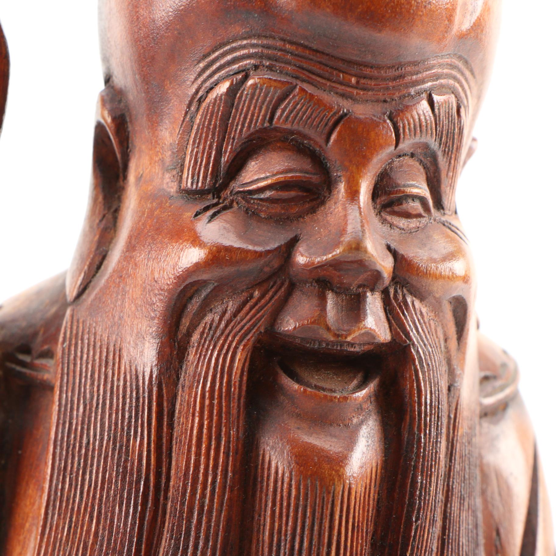 Japanese Carved Wooden "Fukurokuju" God of Wealth