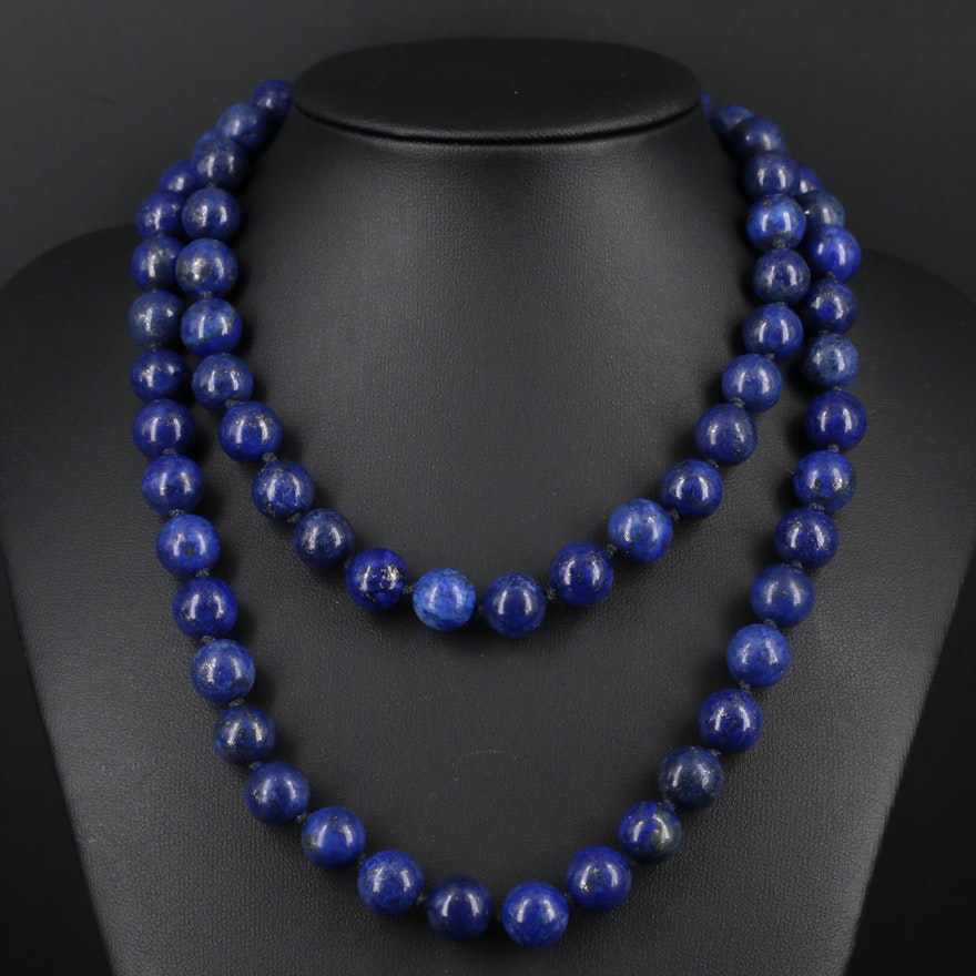 Beaded Lapis Lazuli Necklace With Sterling Silver Clasp