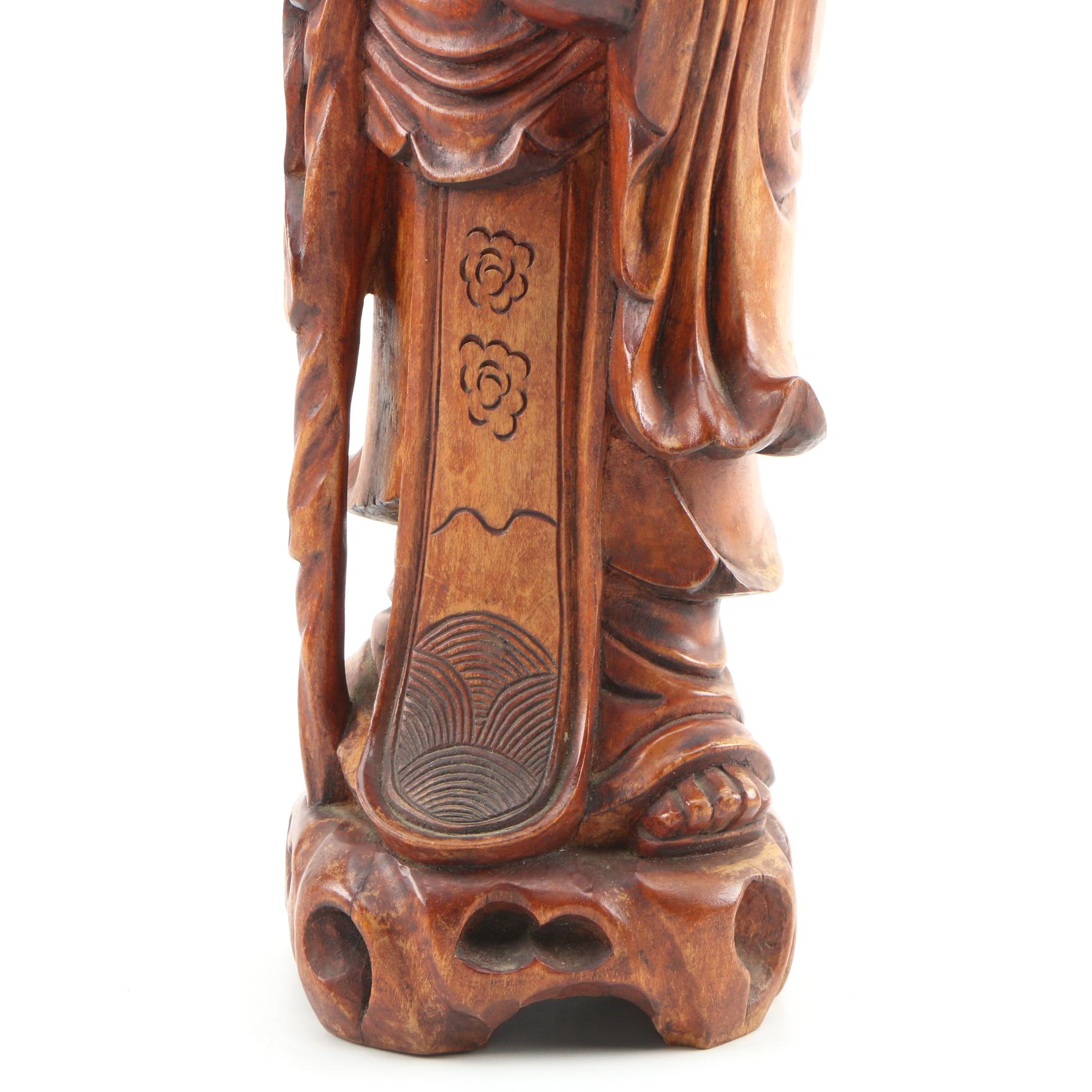 Japanese Carved Wooden "Fukurokuju" God of Wealth